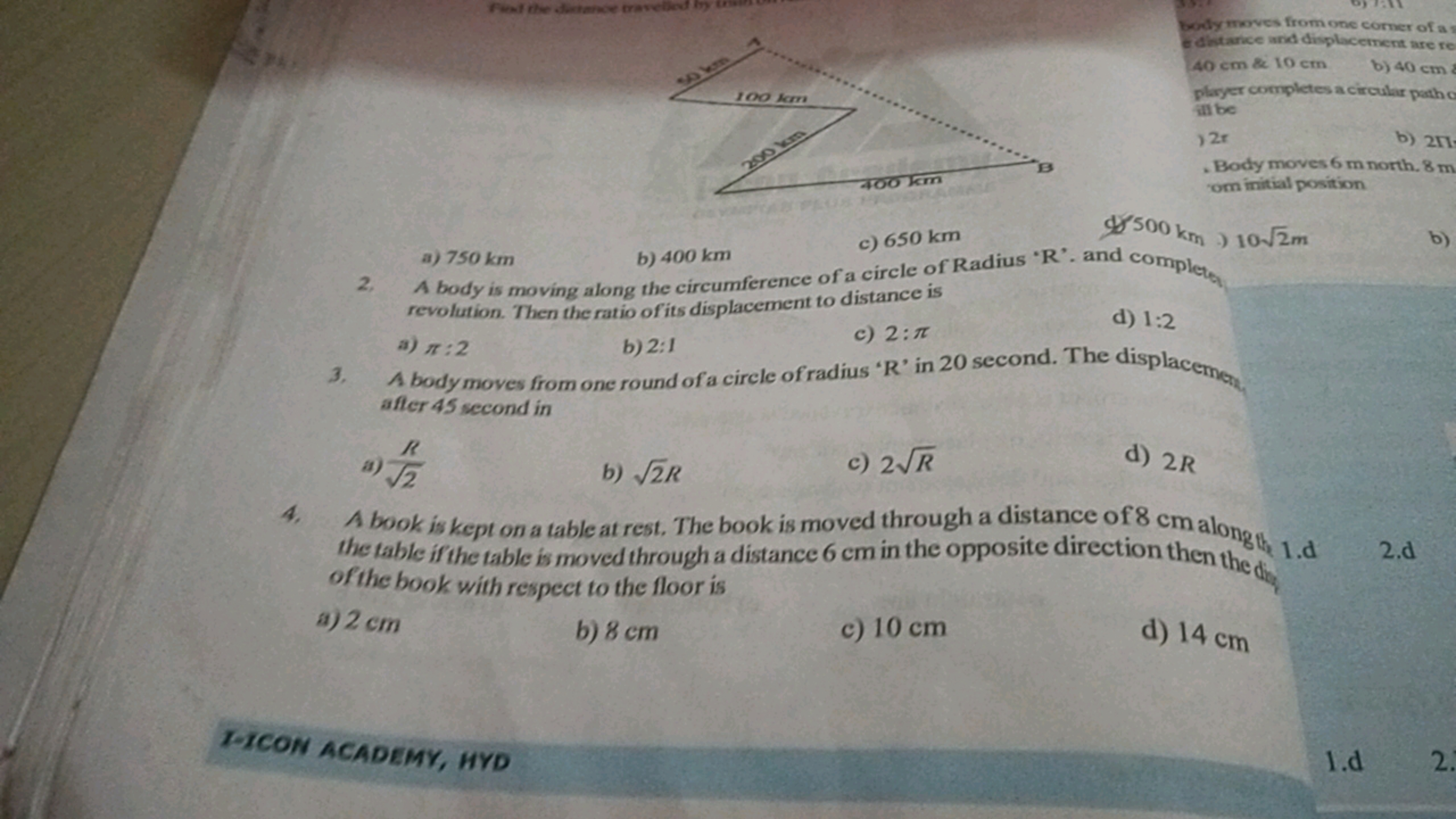 Find the distance travelled by
2.
a) 750 km
50 km
100 km
b) 400 km
200