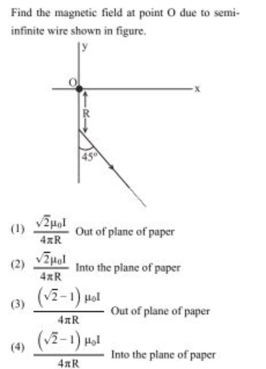 Find the magnetic field at point O due to semiinfinite wire shown in f