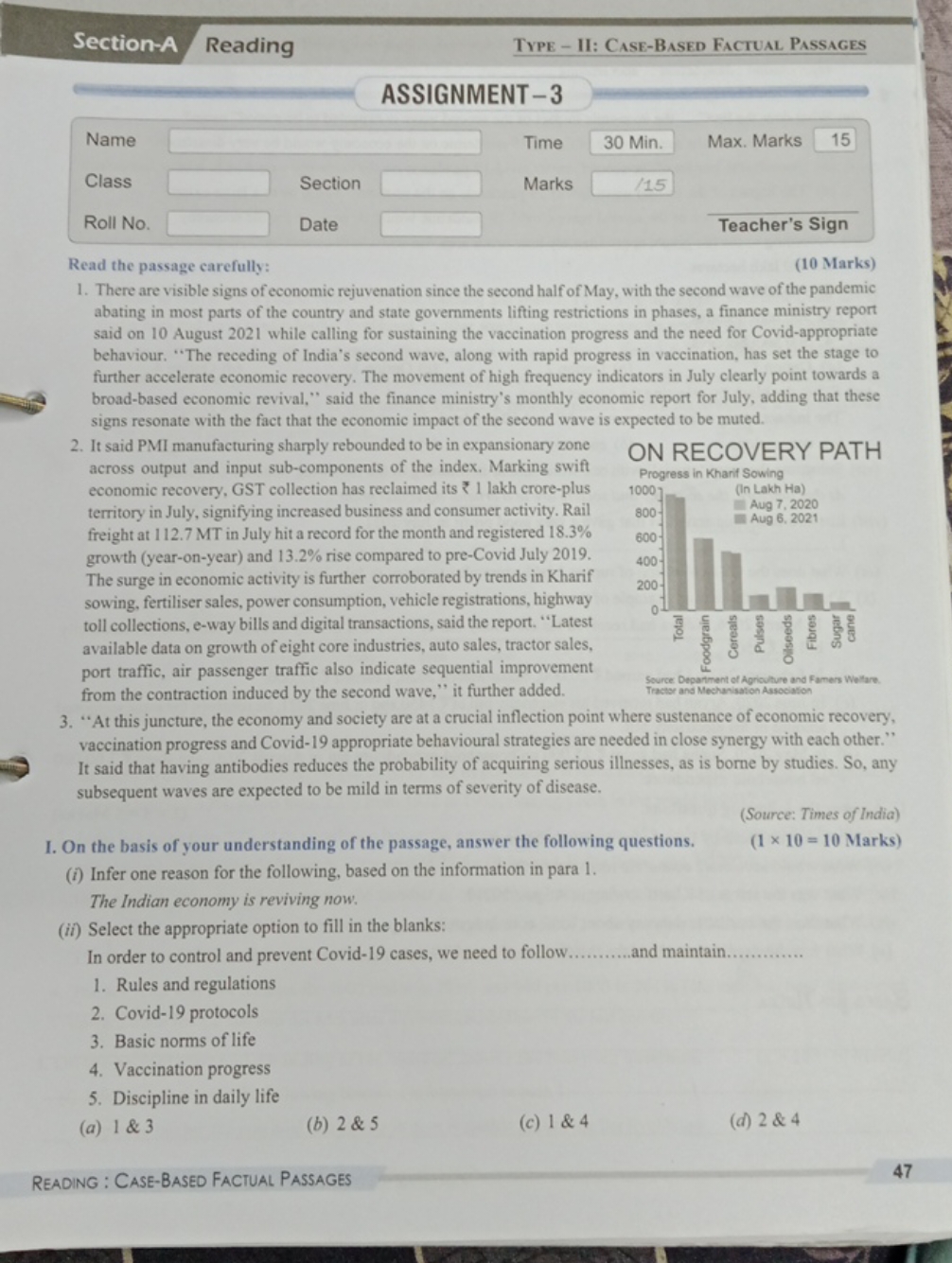 Section-A Reading
Type - II: Case-Based Factual Passages
ASSIGNMENT-3
