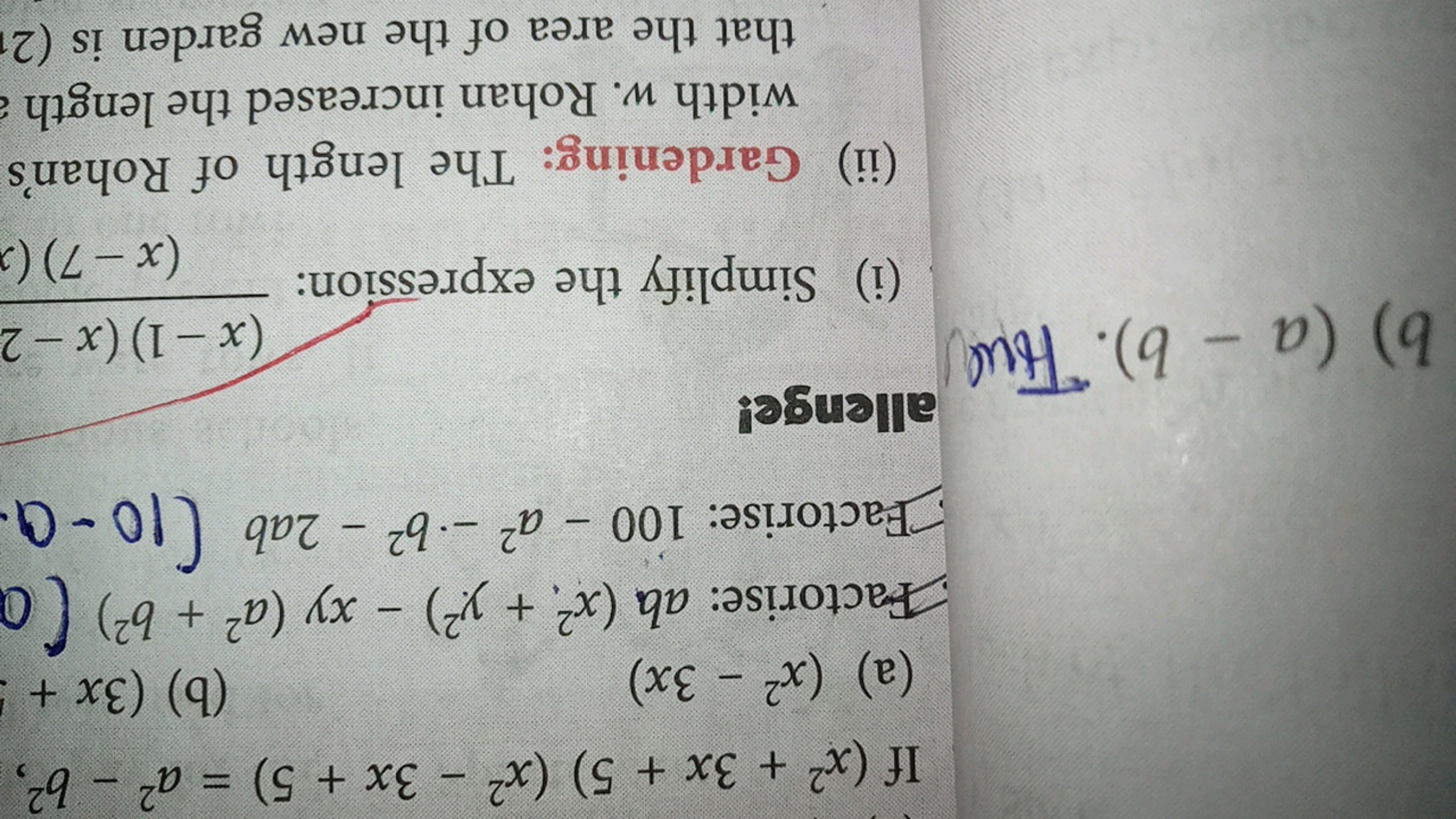 If (x2+3x+5) (x² - 3x + 5) = a² - b²,
(a) (x² - 3x)
(b) (3x + 5
Factor