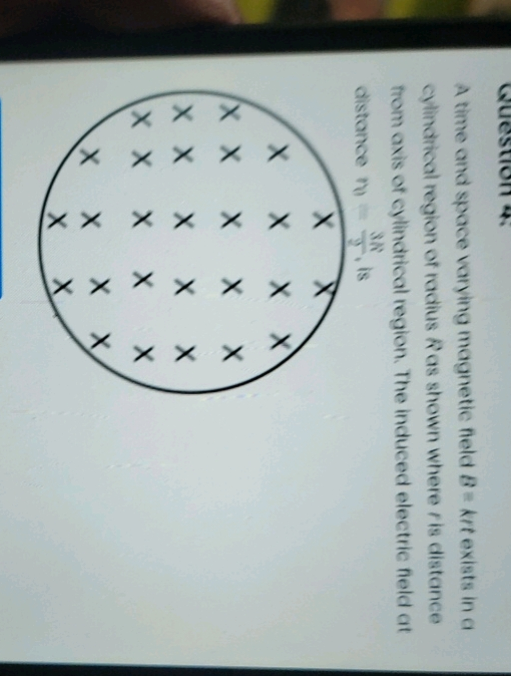 A time and space varying magnetic feld B= Art exists in a cylindrical 