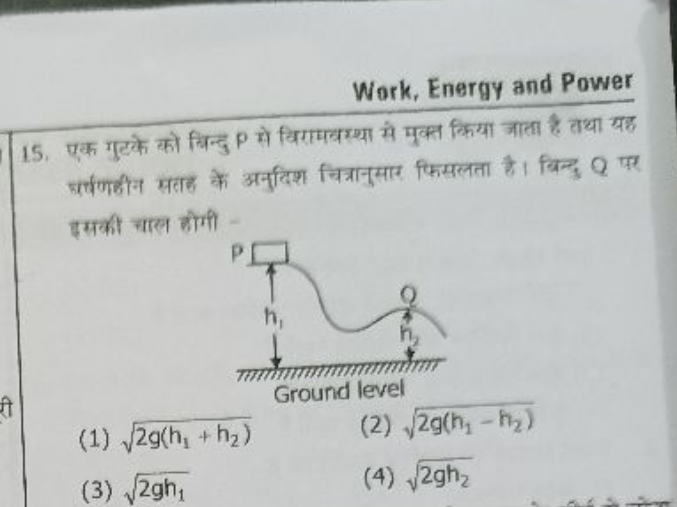 Work, Energy and Power
15. एक गुटके को बिन्दु P से विरामवस्था मे मूक्त