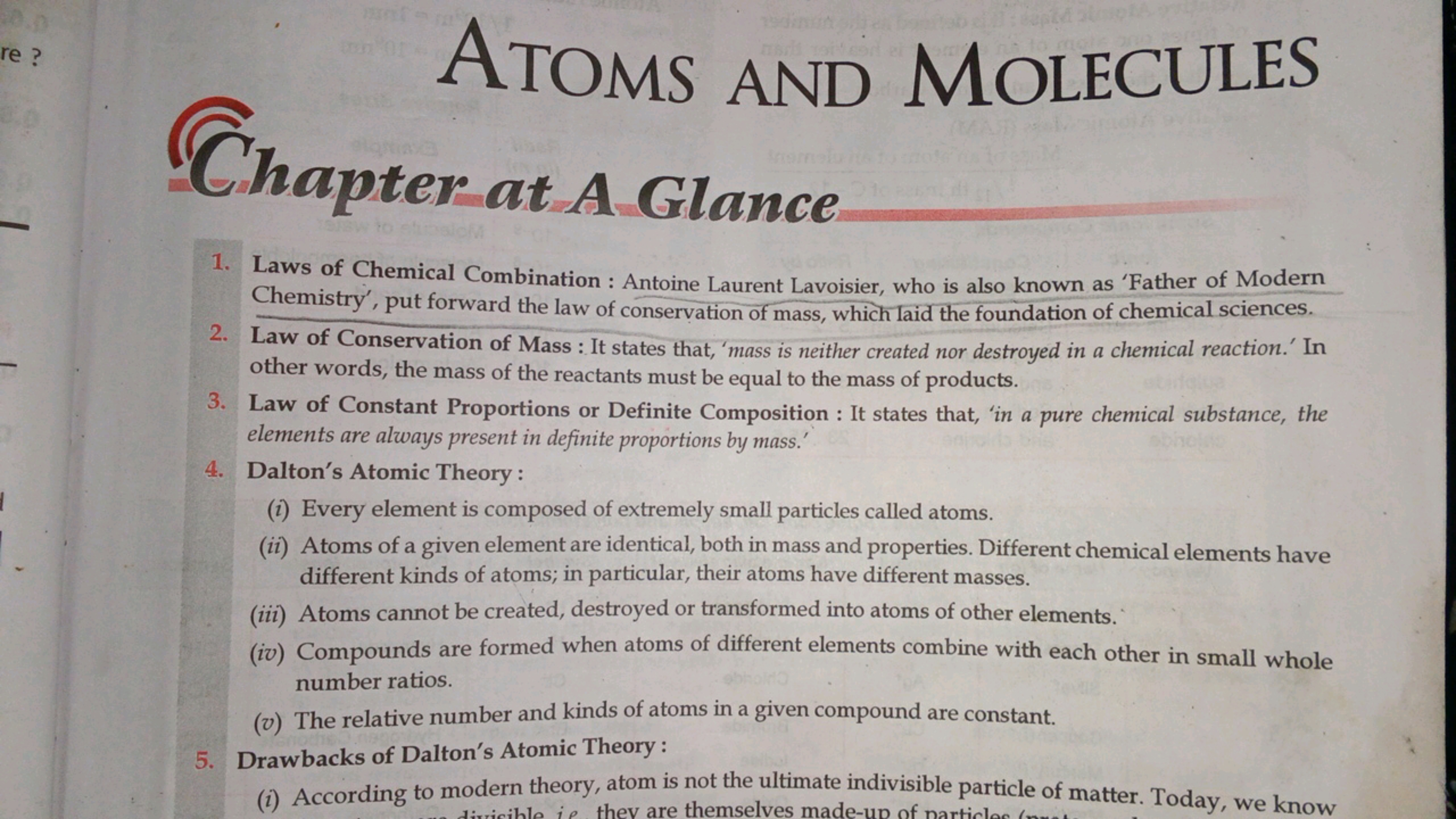 ATOMS AND MOLECULES Glance
1. Laws of Chemical Combination : Antoine L