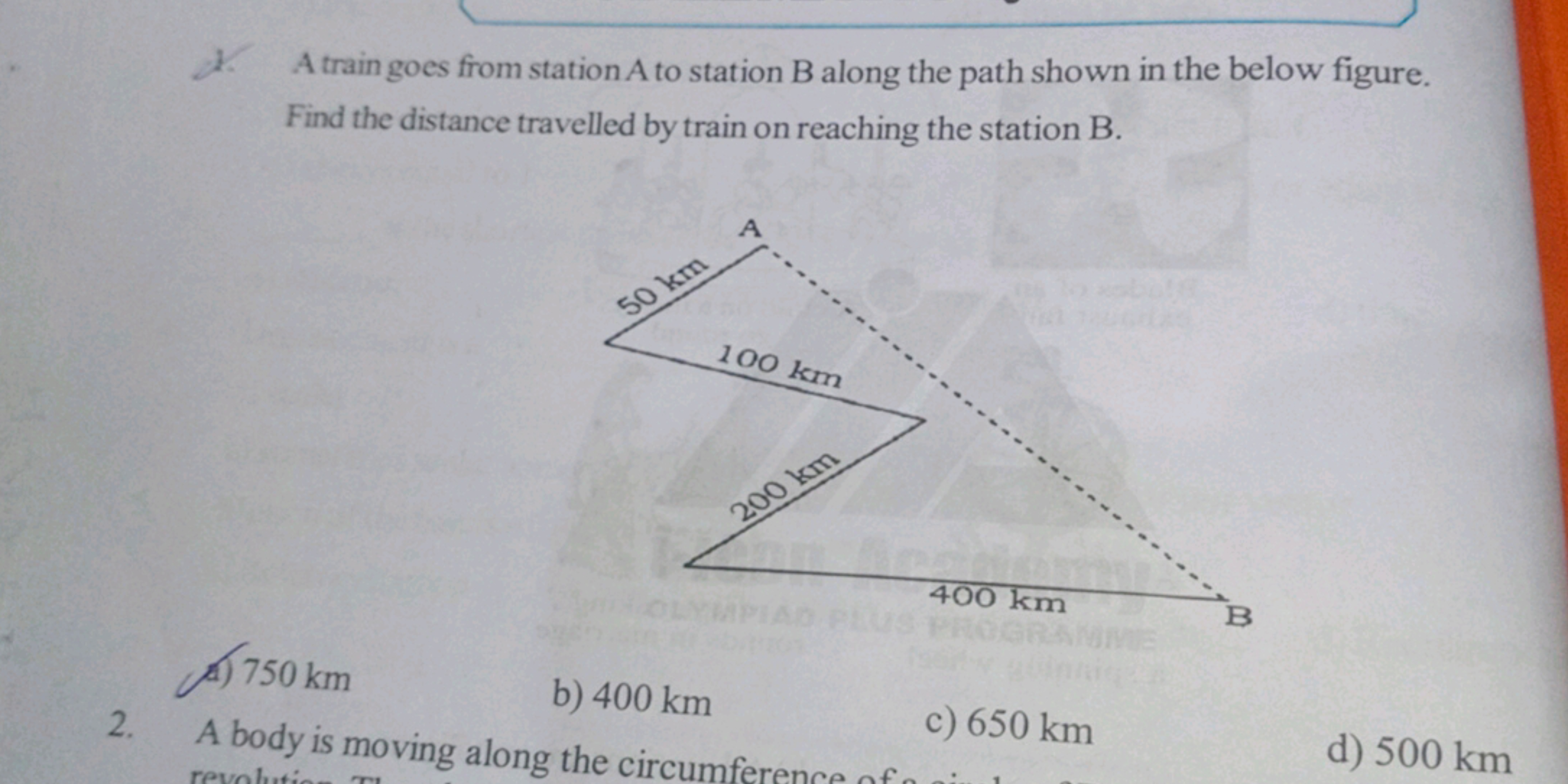 1. A train goes from station A to station B along the path shown in th