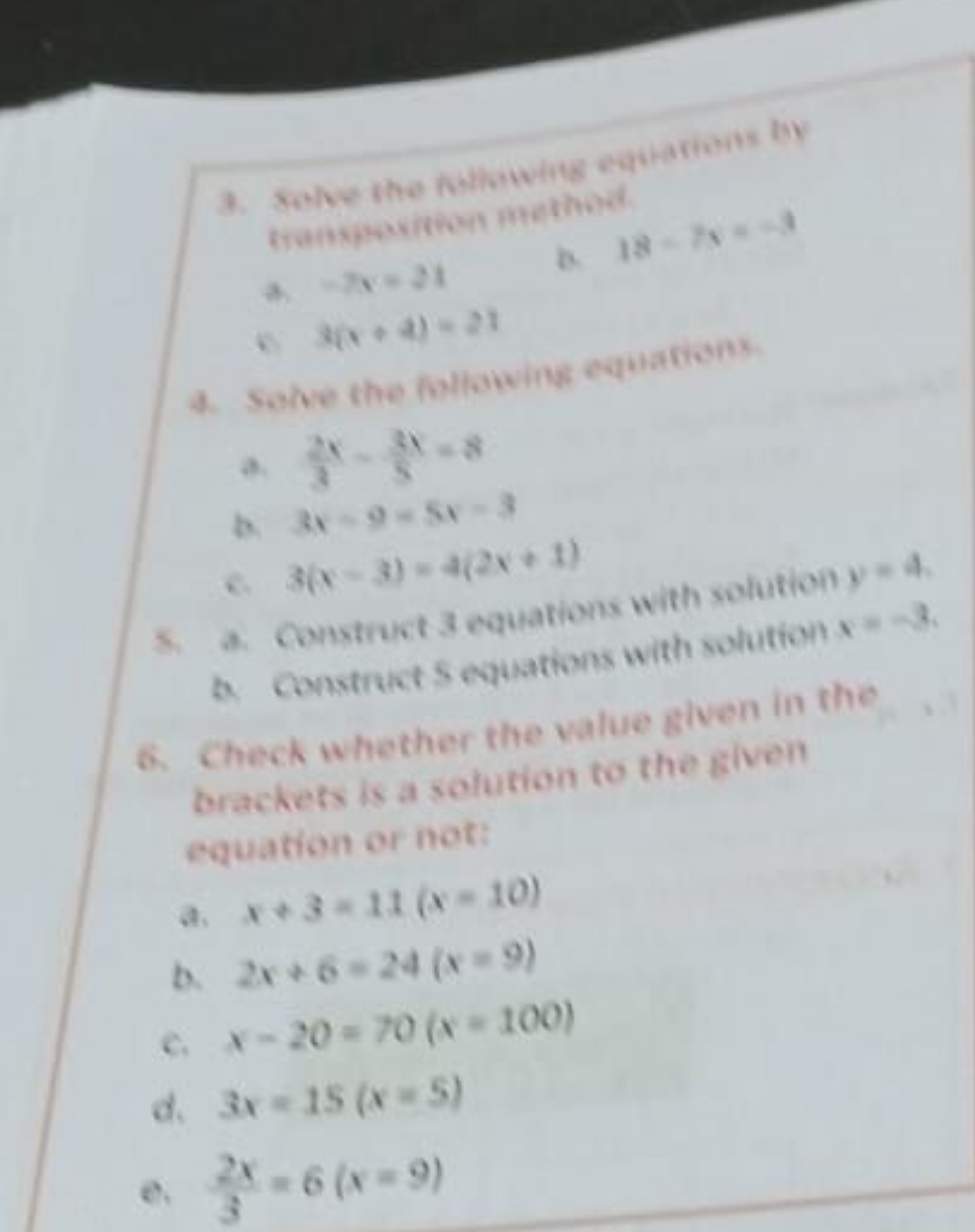 3. solve the Nollowlige equations by trankpevitiors metherd.
a. 7×=21
