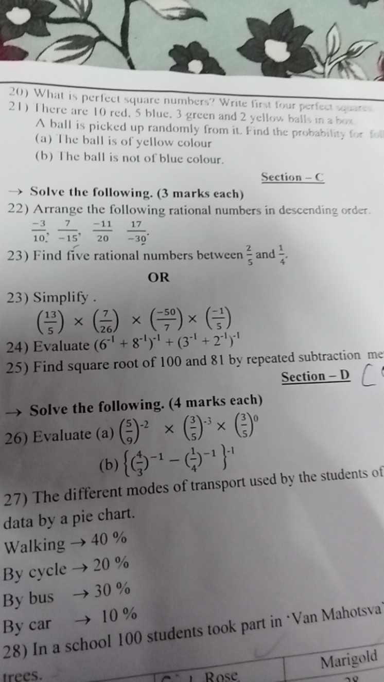 20) What is perfect square numbers? Write fir t four perfect vquare
21