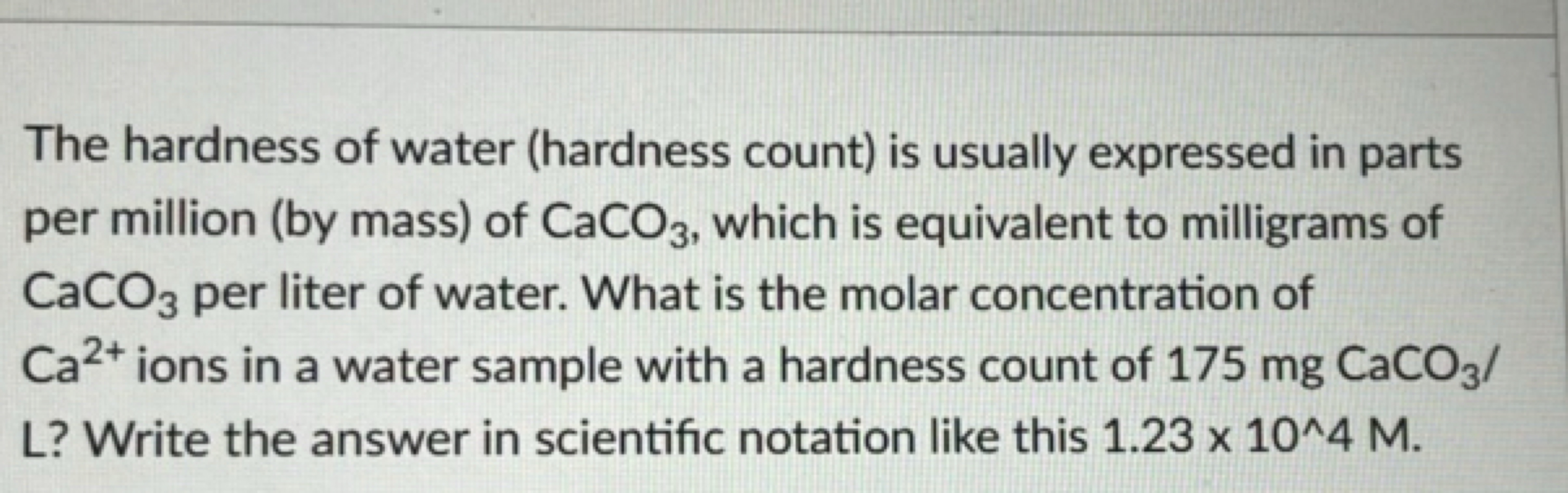 The hardness of water (hardness count) is usually expressed in parts p