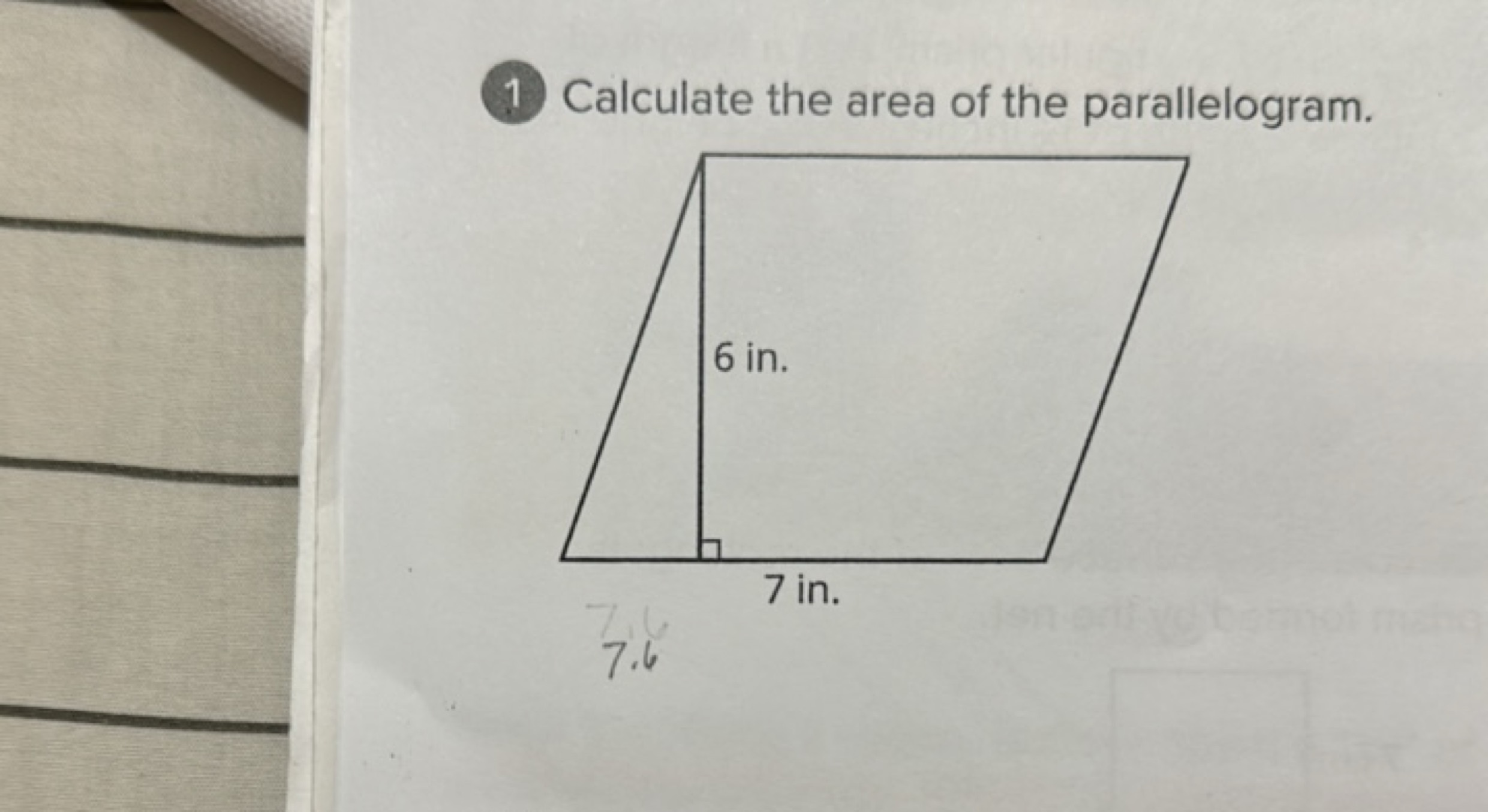 1) Calculate the area of the parallelogram.