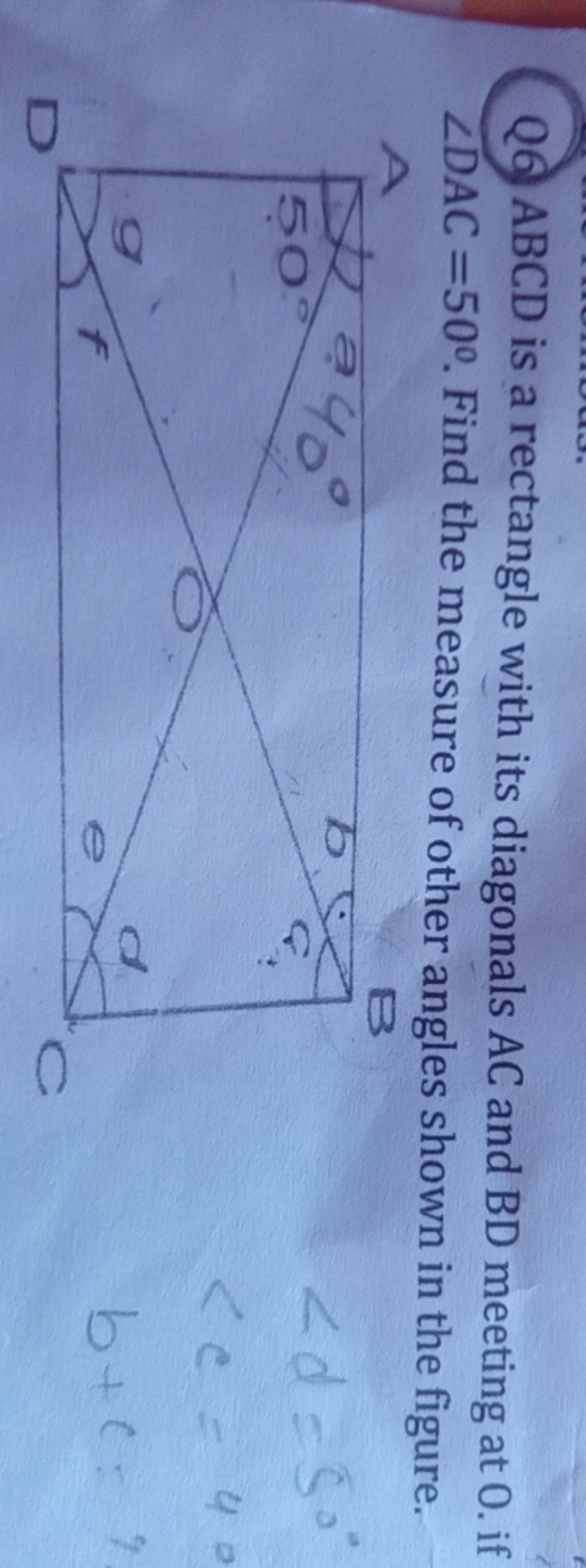 Q6 ABCD is a rectangle with its diagonals AC and BD meeting at 0 . if 