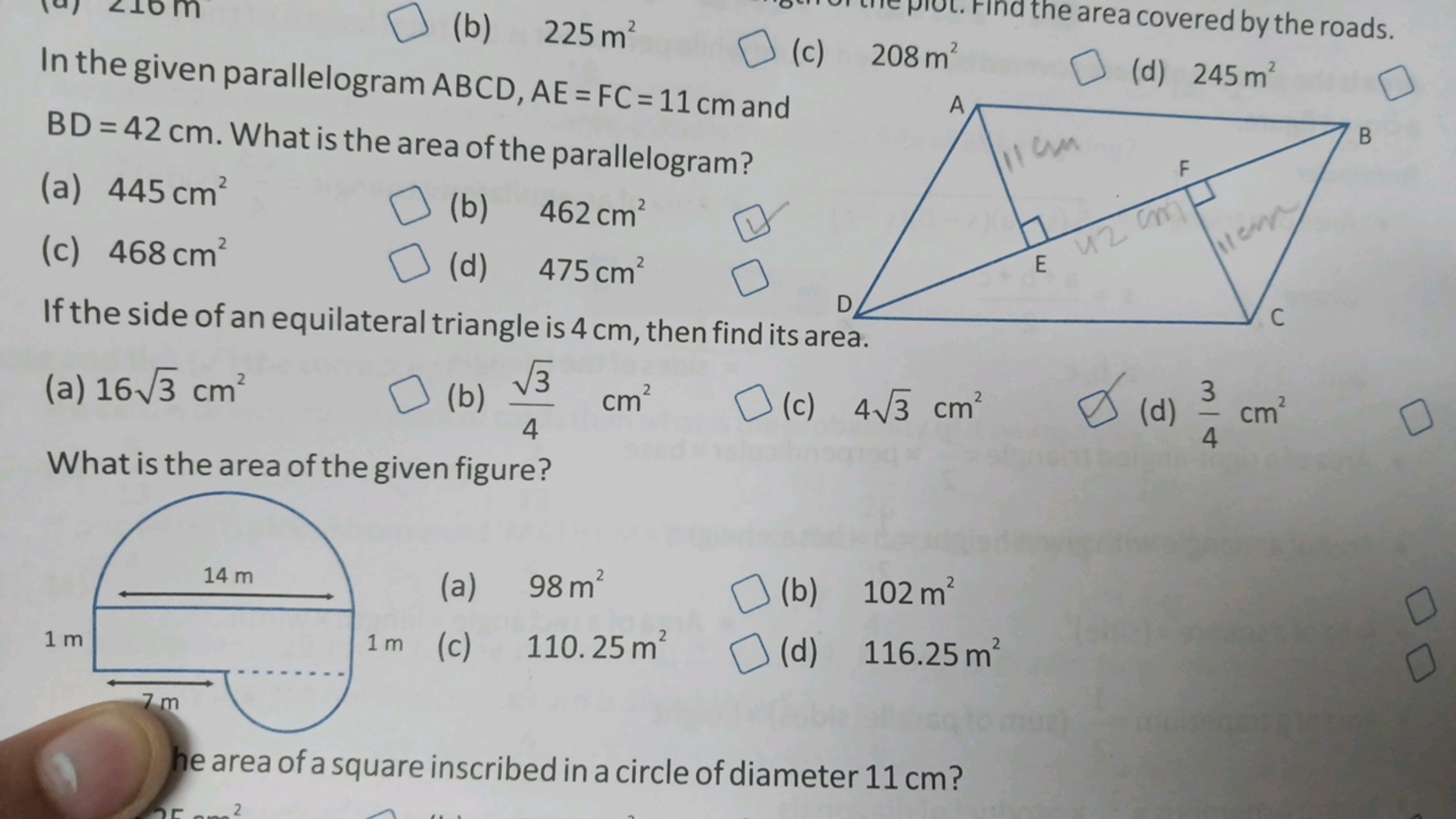 In the given parallelogram ABCD,AE=FC=11 cm and BD=42 cm. What is the 