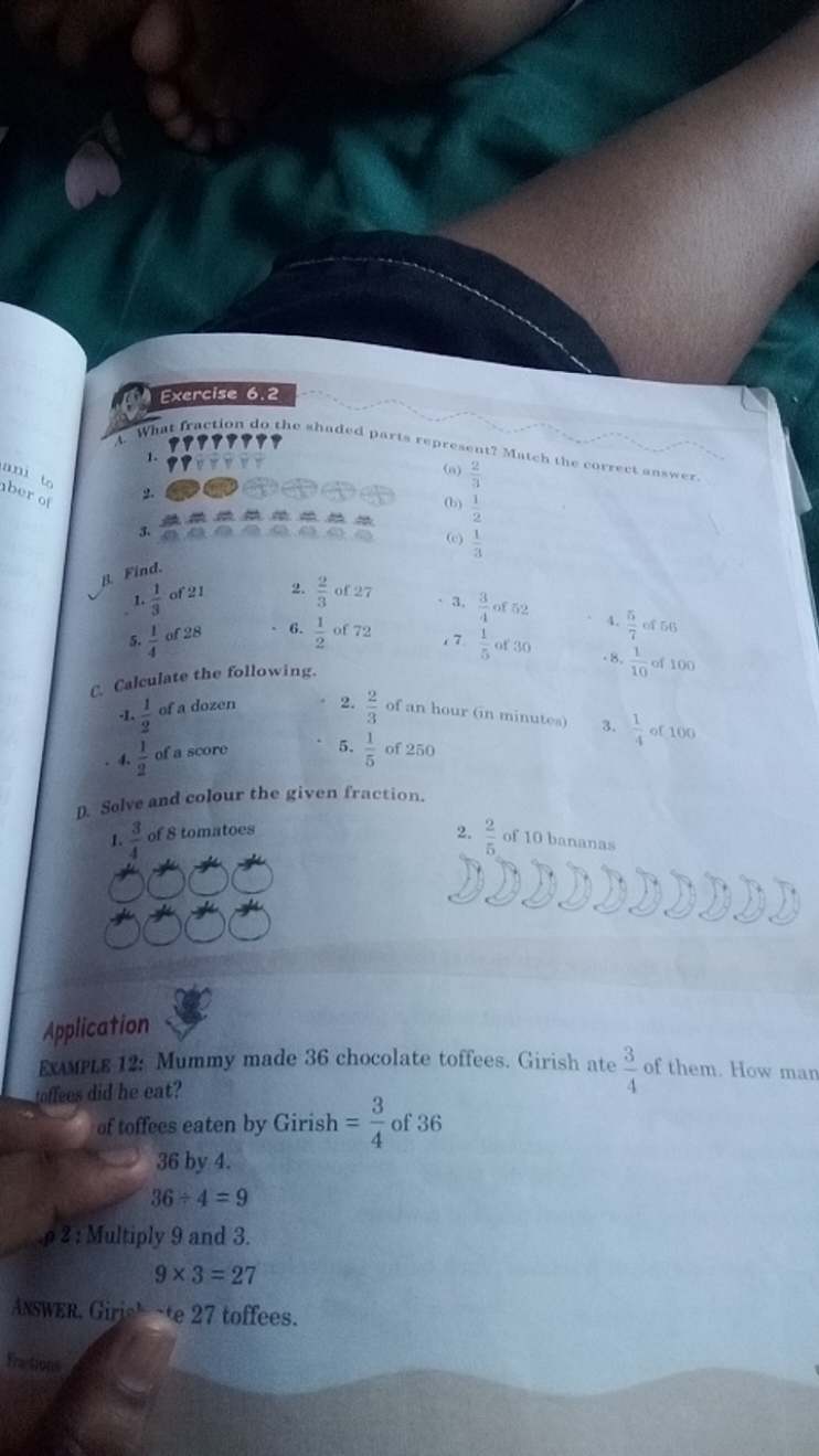 Exercise 6.2
A. What fraction do the thaded parts represent? Match the