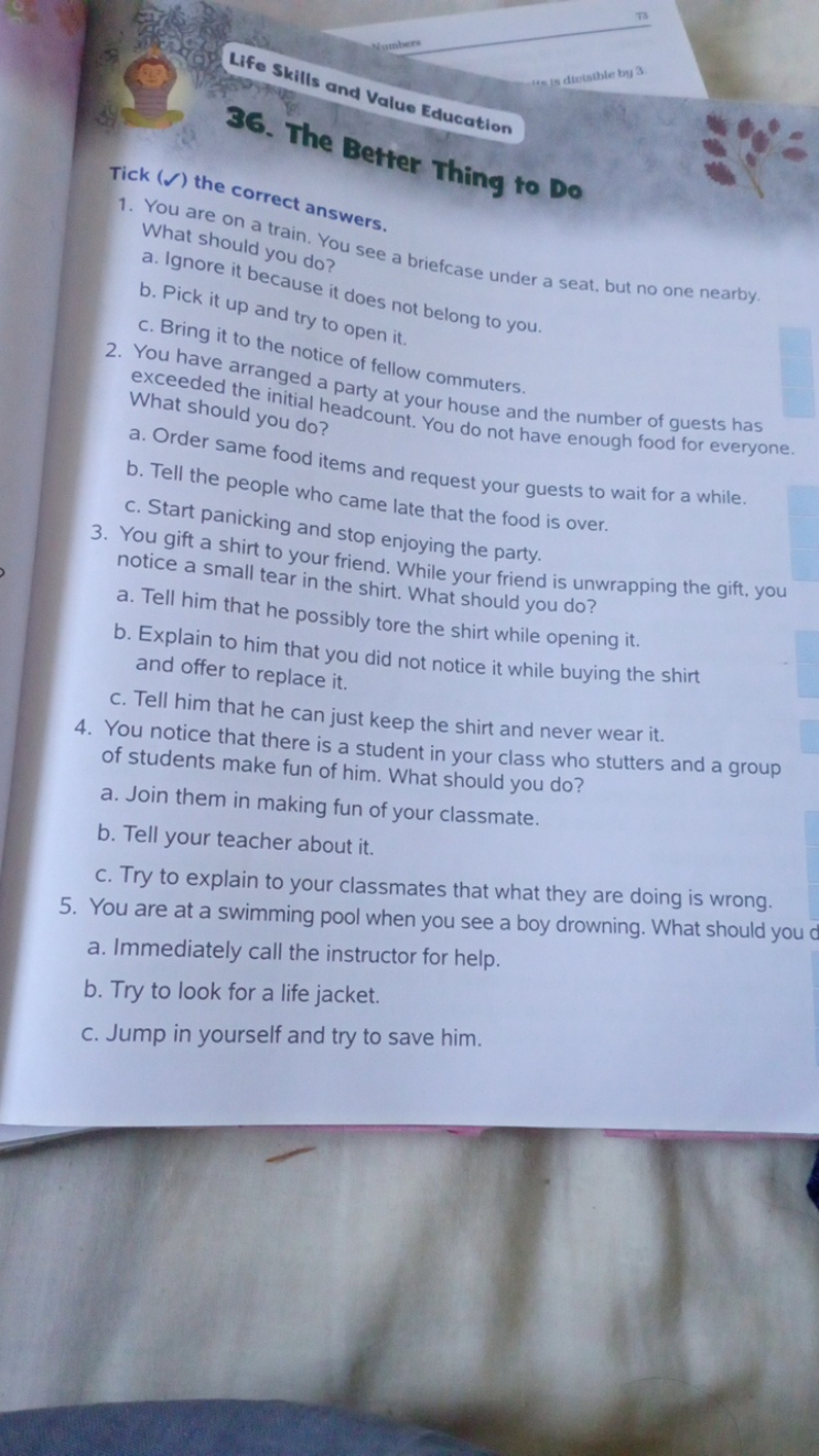 
36. The Bett

Tick ( r ) the Thing to Do
1. You are on a train. You s