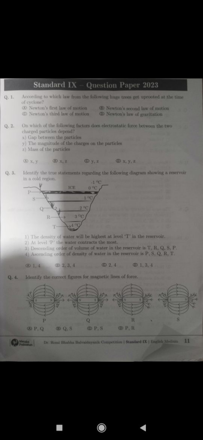 Standard IX - Question Paper 2023
Q. 1. According to which law from th