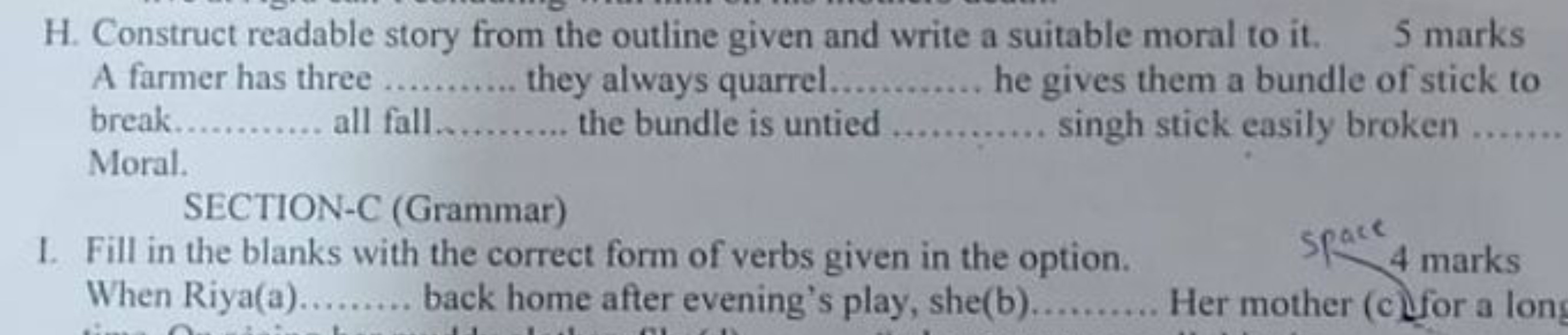 H. Construct readable story from the outline given and write a suitabl