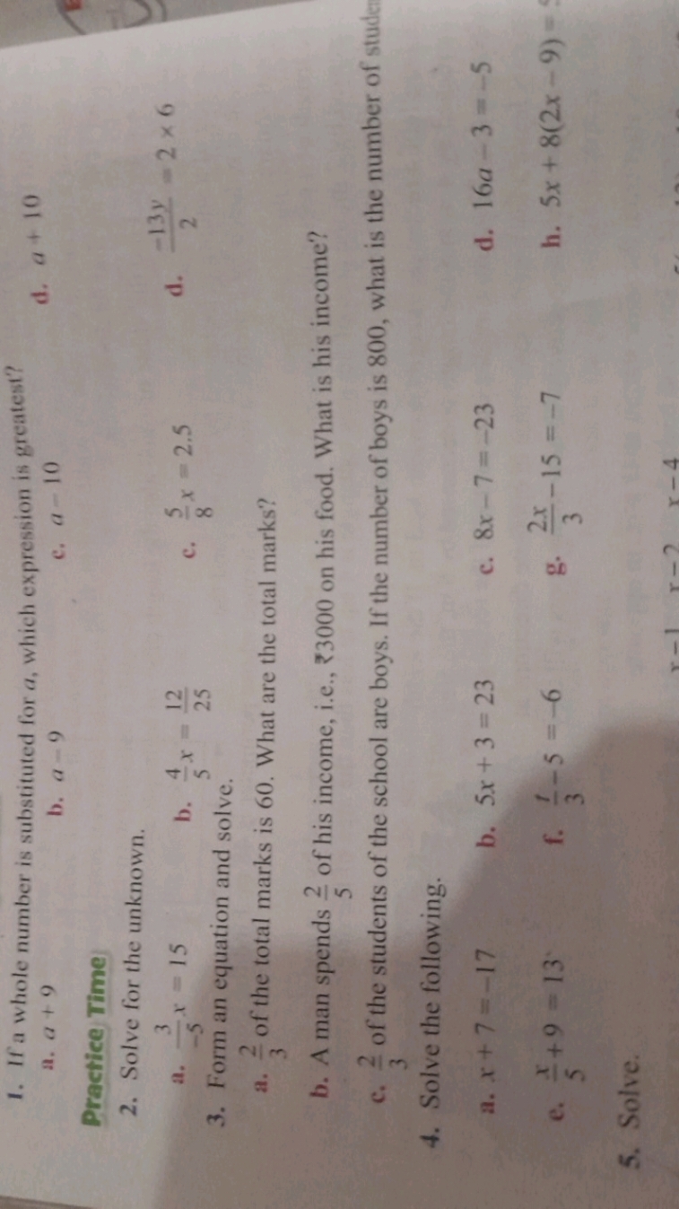 1. If a whole number is substituted for a, which expression is greates