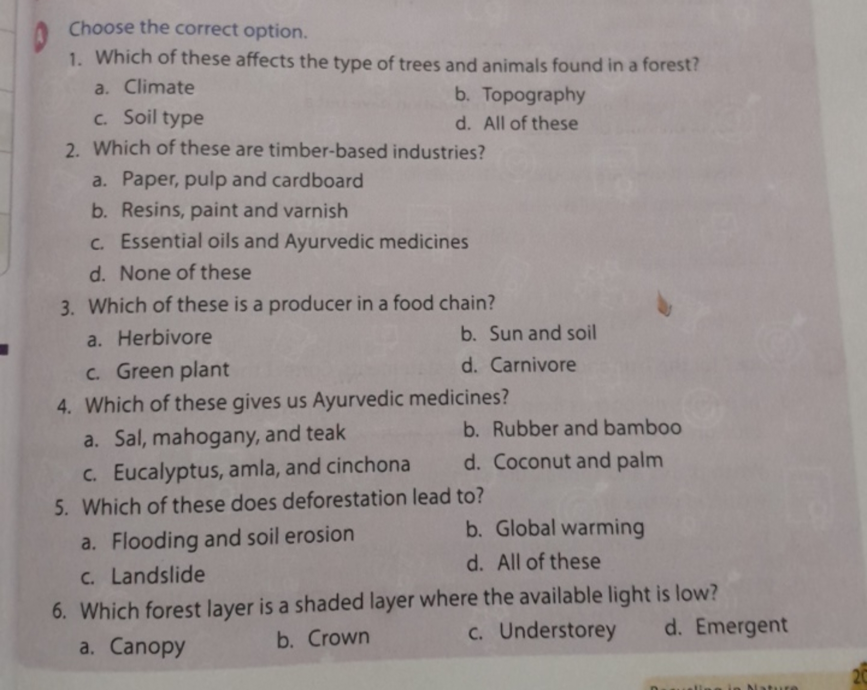 Q Choose the correct option.
1. Which of these affects the type of tre