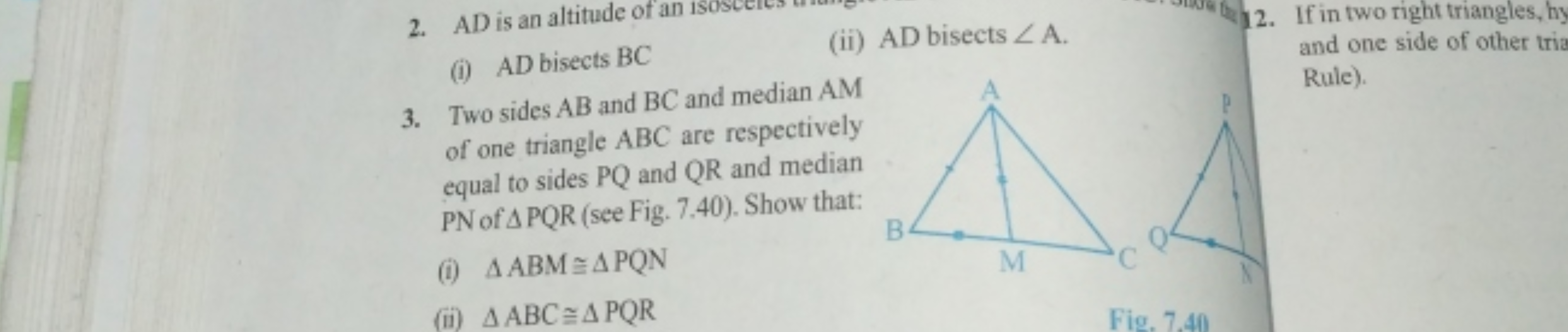 2. AD is an altitude of an 180 scc .
(i) AD bisects BC
(ii) AD bisects