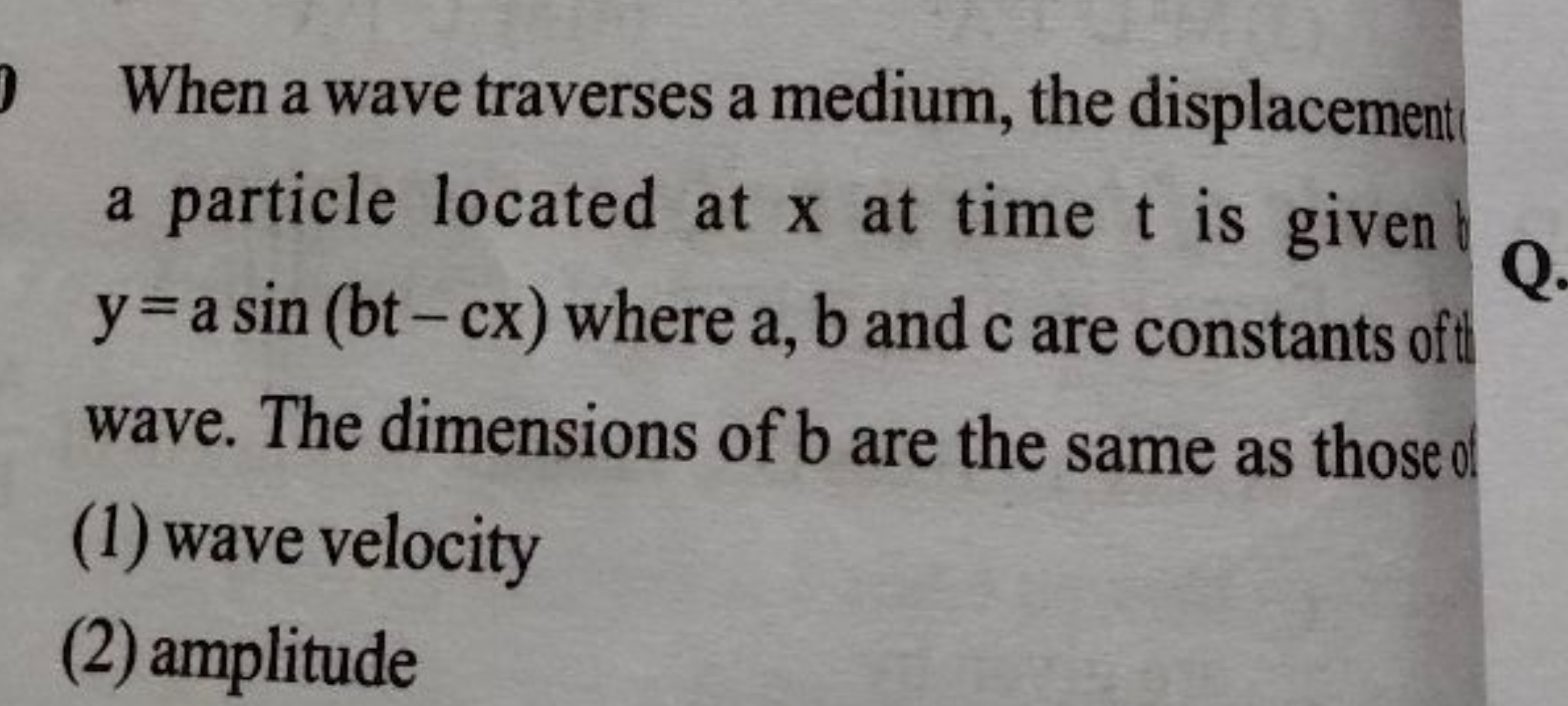 When a wave traverses a medium, the displacement a particle located at