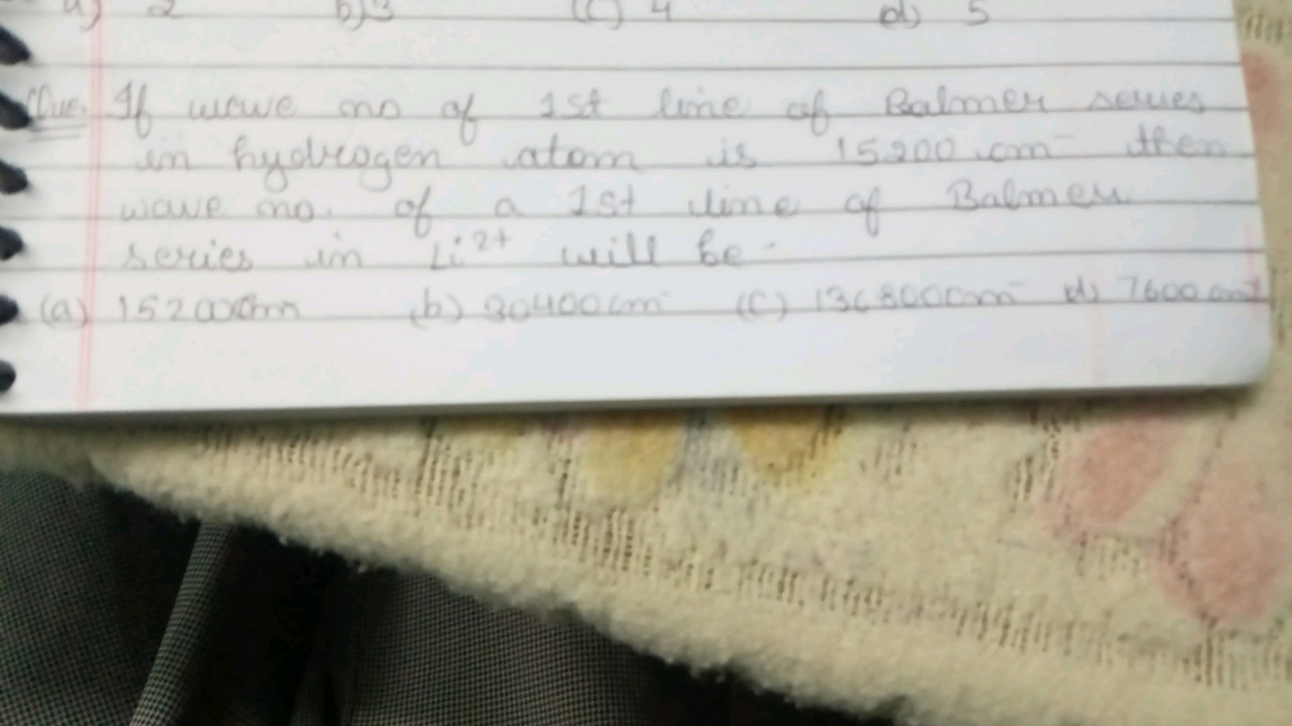 Ove. If wave no of 1st line of Palmer series
in hydrogen atom is
15.20