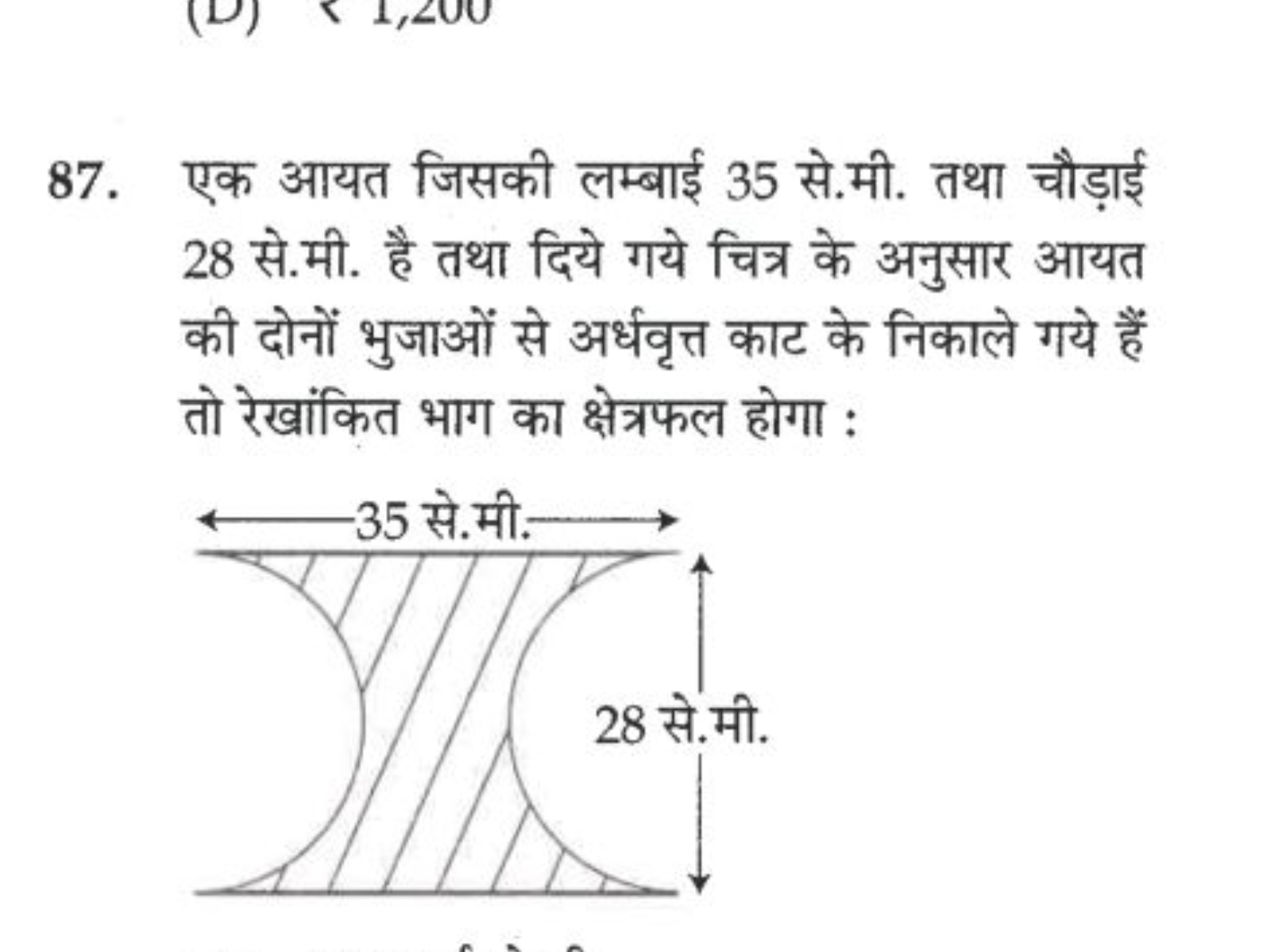 87. एक आयत जिसकी लम्बाई 35 से.मी. तथा चौड़ाई 28 से.मी. है तथा दिये गये