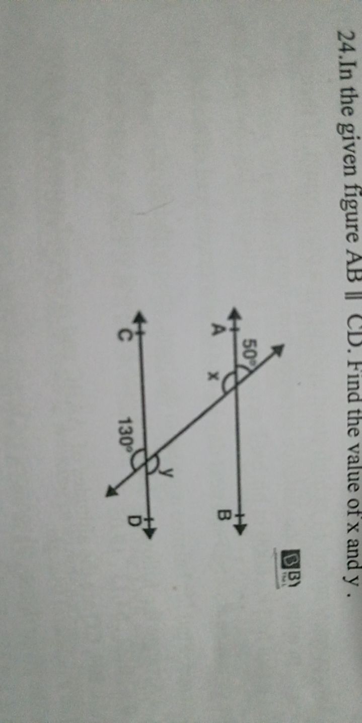 24.In the given figure AB∥CD. Find the value of x and y.