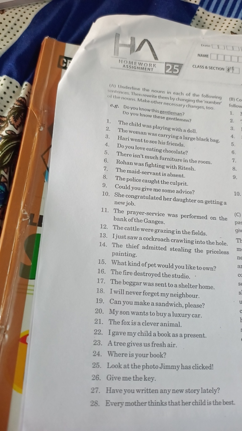 ?
HOMEWORK
ASSIGNMENT
5):
NAME
□ □
CLASS \& SECTION □
25
(A) Underline