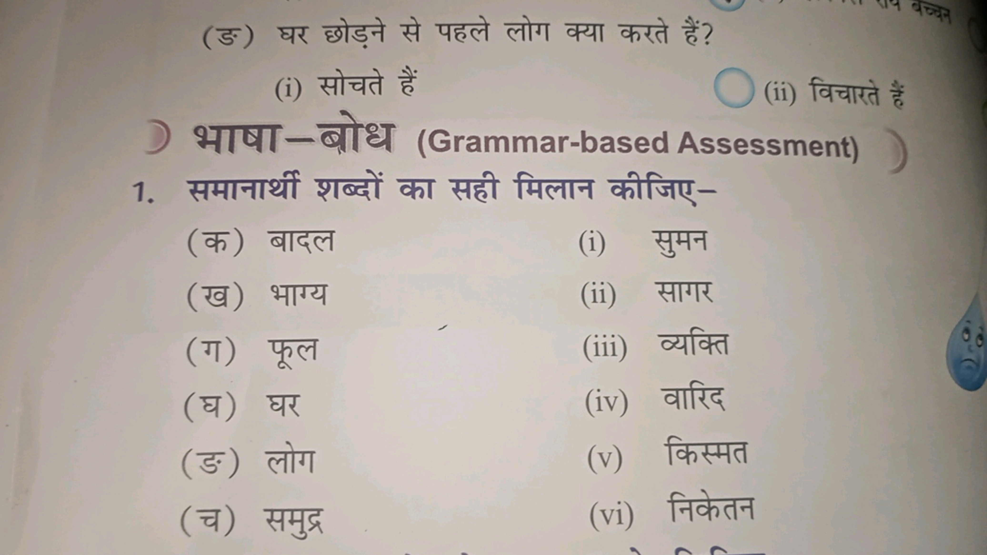 (ङ) घर छोड़ने से पहले लोग क्या करते हैं?
(i) सोचते हैं
(ii) विचारते है