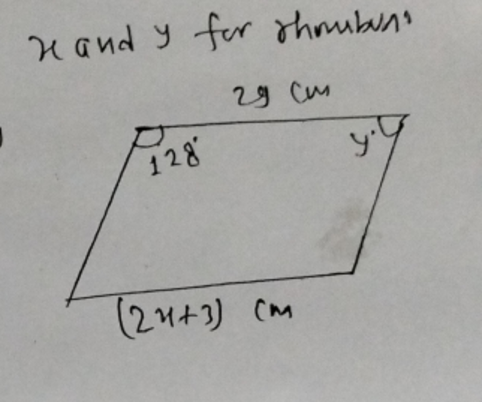 x and y for rhombus"