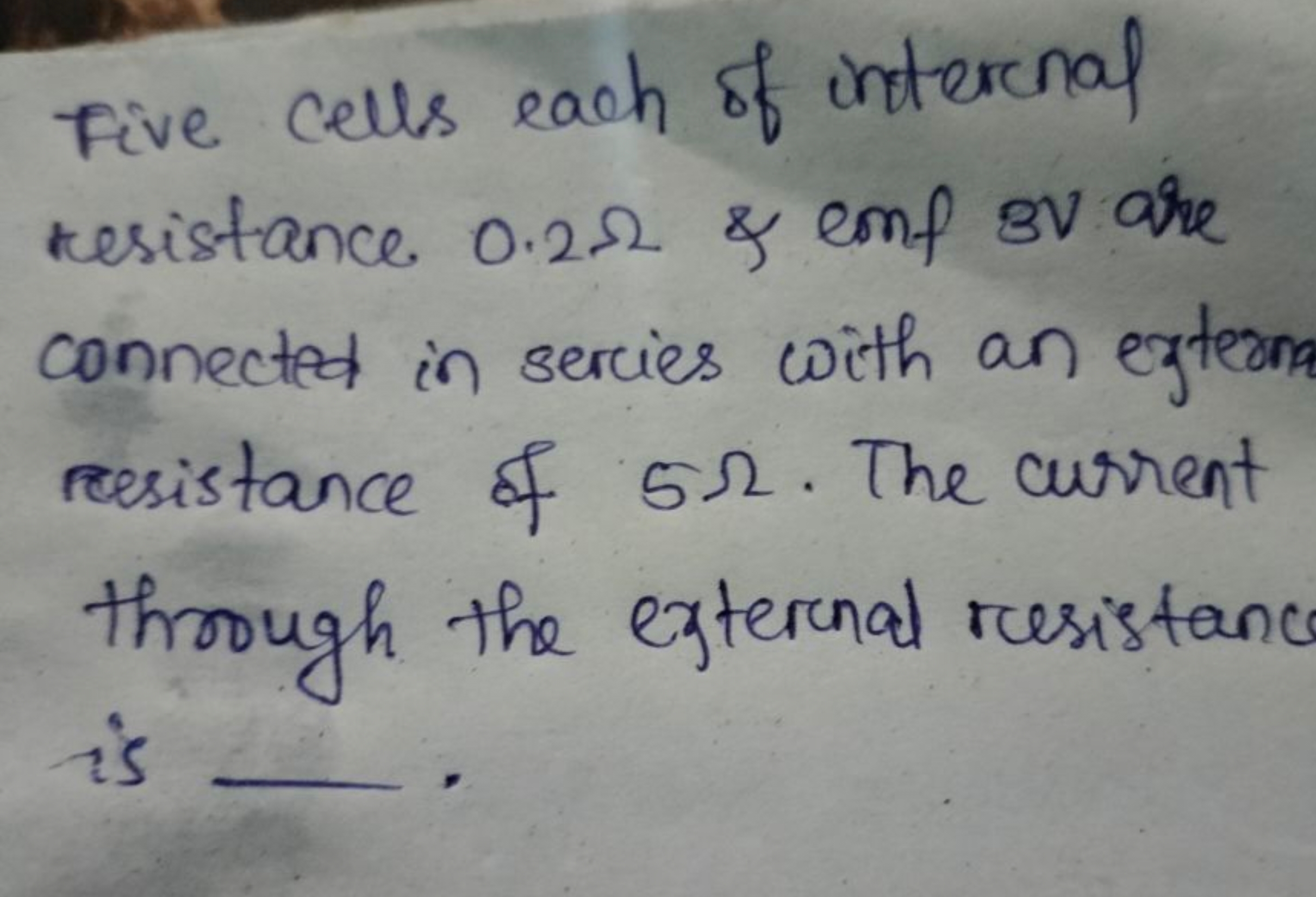 Five cells each of intercial resistance 0.2Ω \& emf sW are connected i