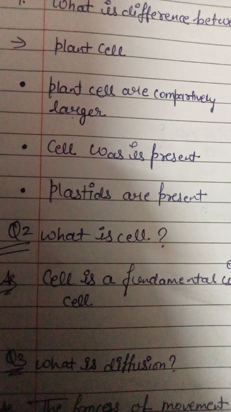 What is difference betwe
→ plant cell
- plant cell are comparatively l