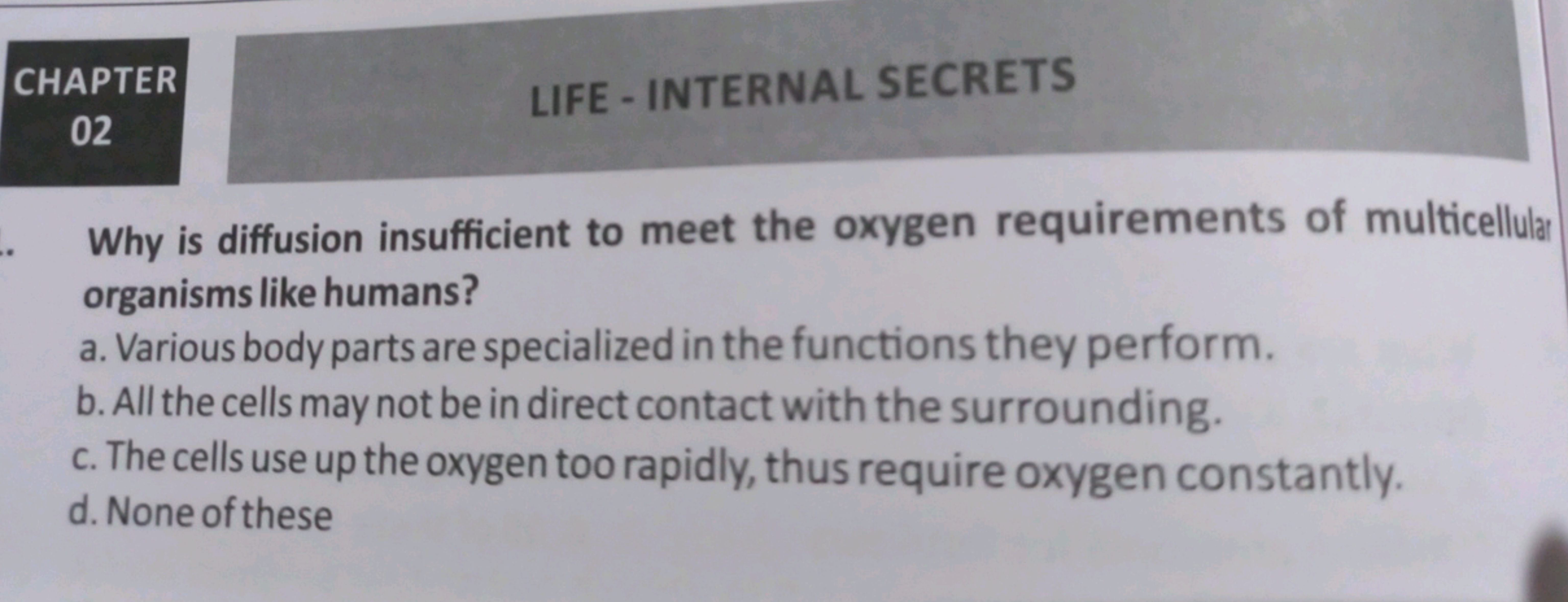 CHAPTER
02
LIFE - INTERNAL SECRETS

Why is diffusion insufficient to m