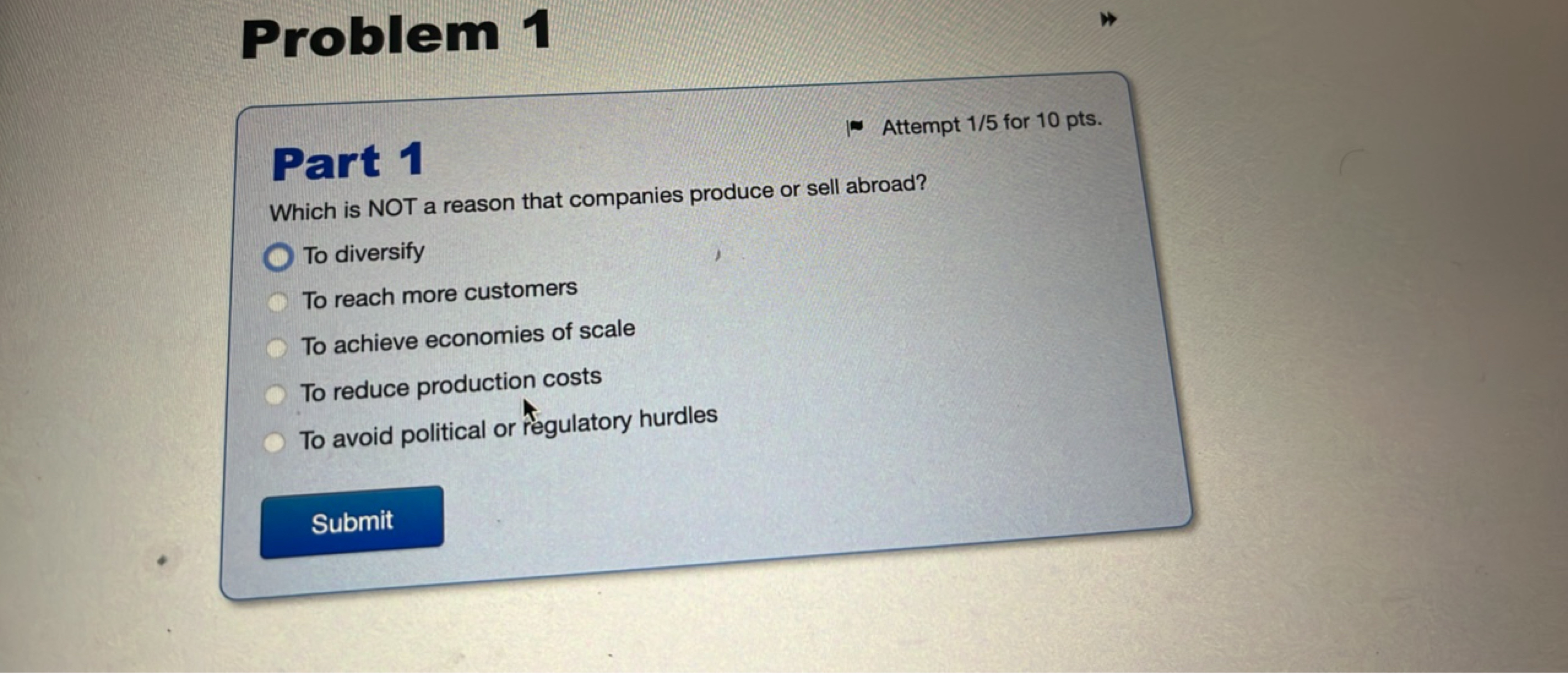 Problem 1
Attempt 1/5 for 10 pts.
Part 1
Which is NOT a reason that co