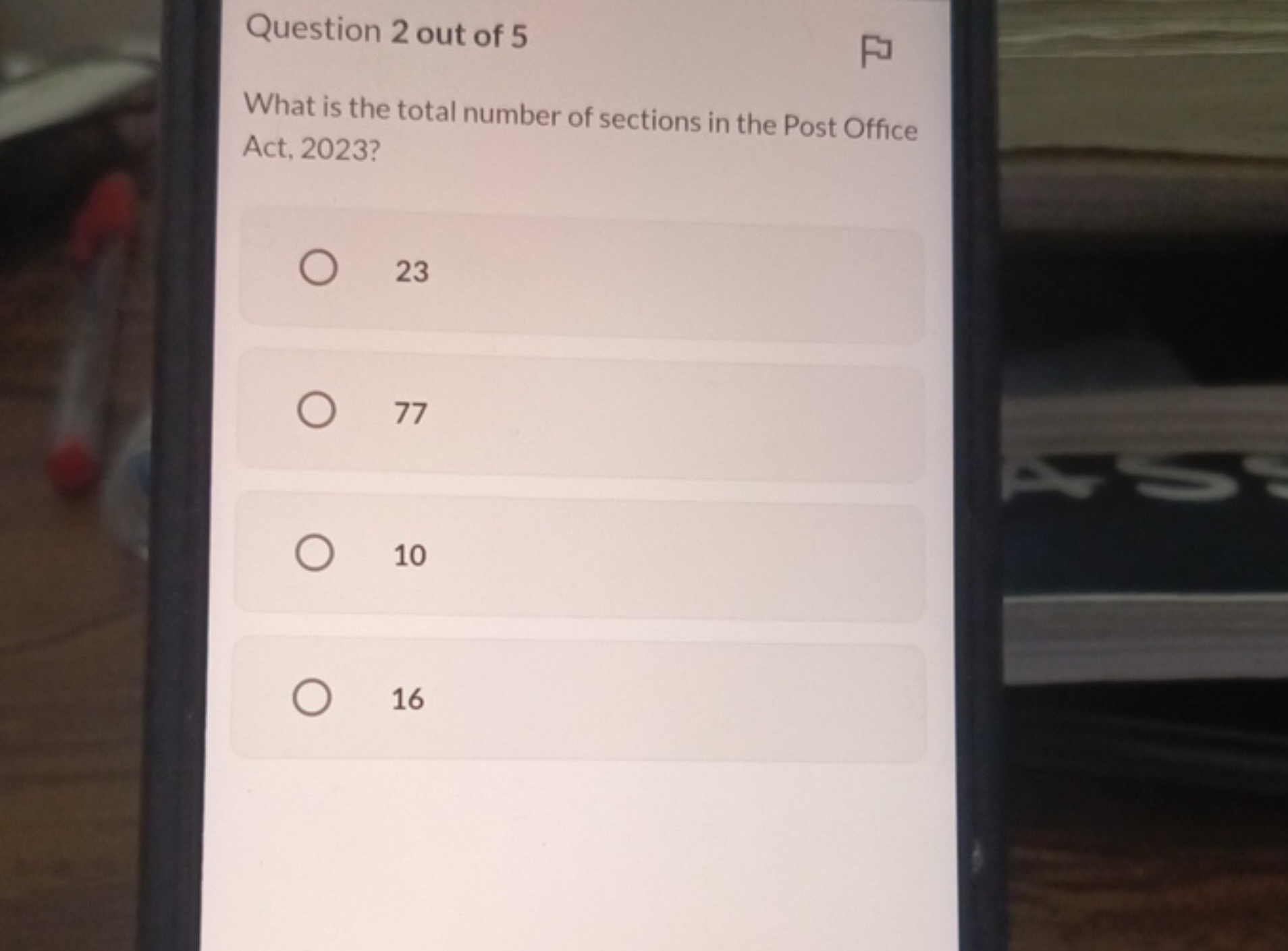 Question 2 out of 5
What is the total number of sections in the Post O