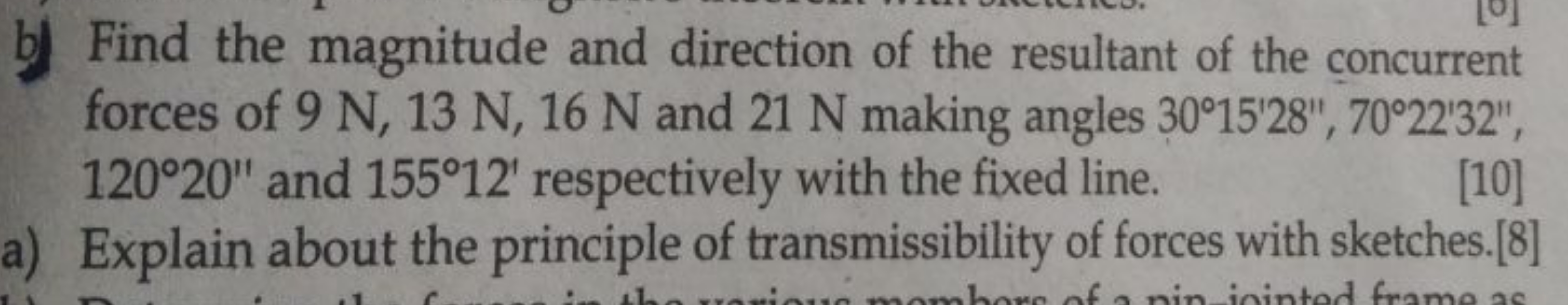 b) Find the magnitude and direction of the resultant of the concurrent