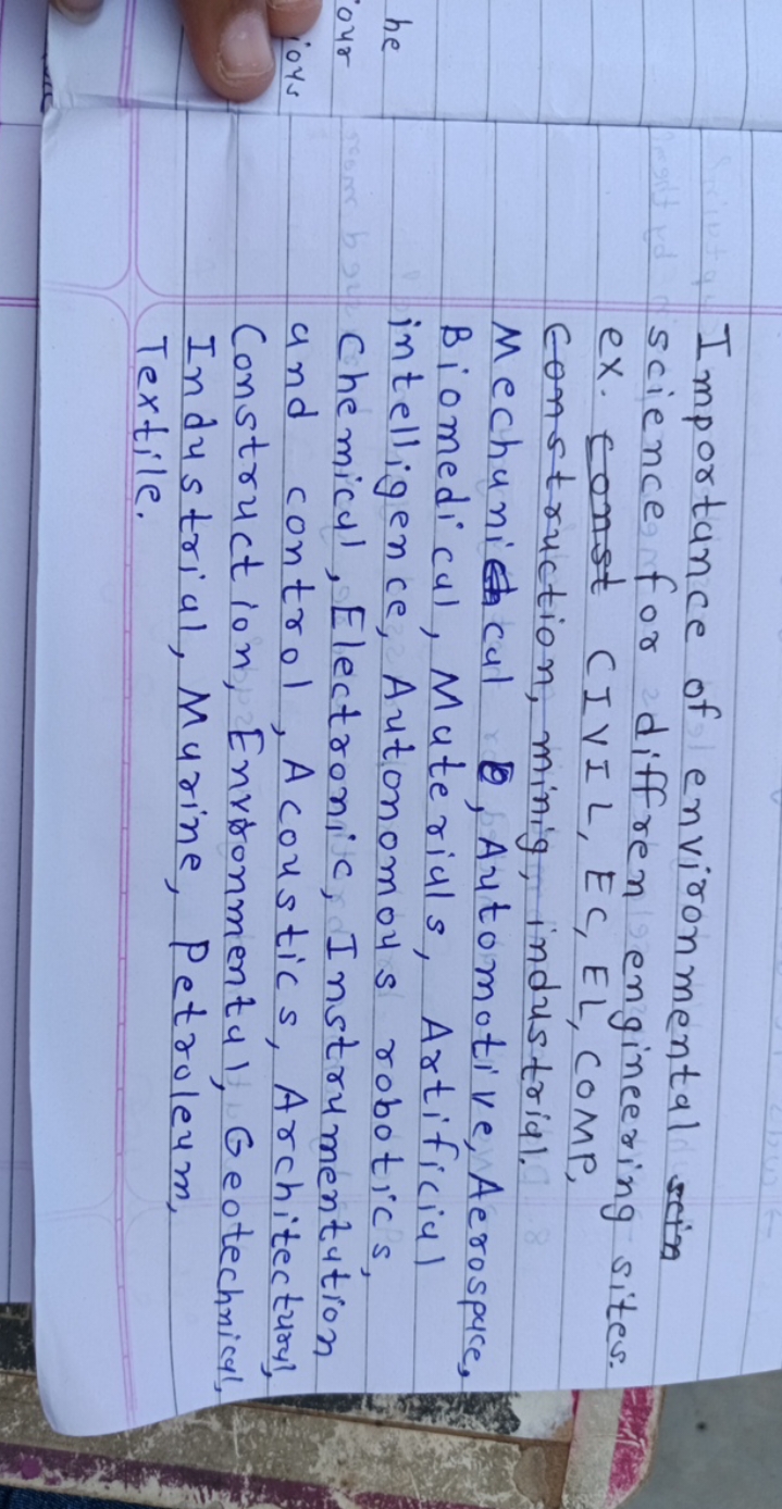 Importance of environmental sin science for diffren engineering sites.