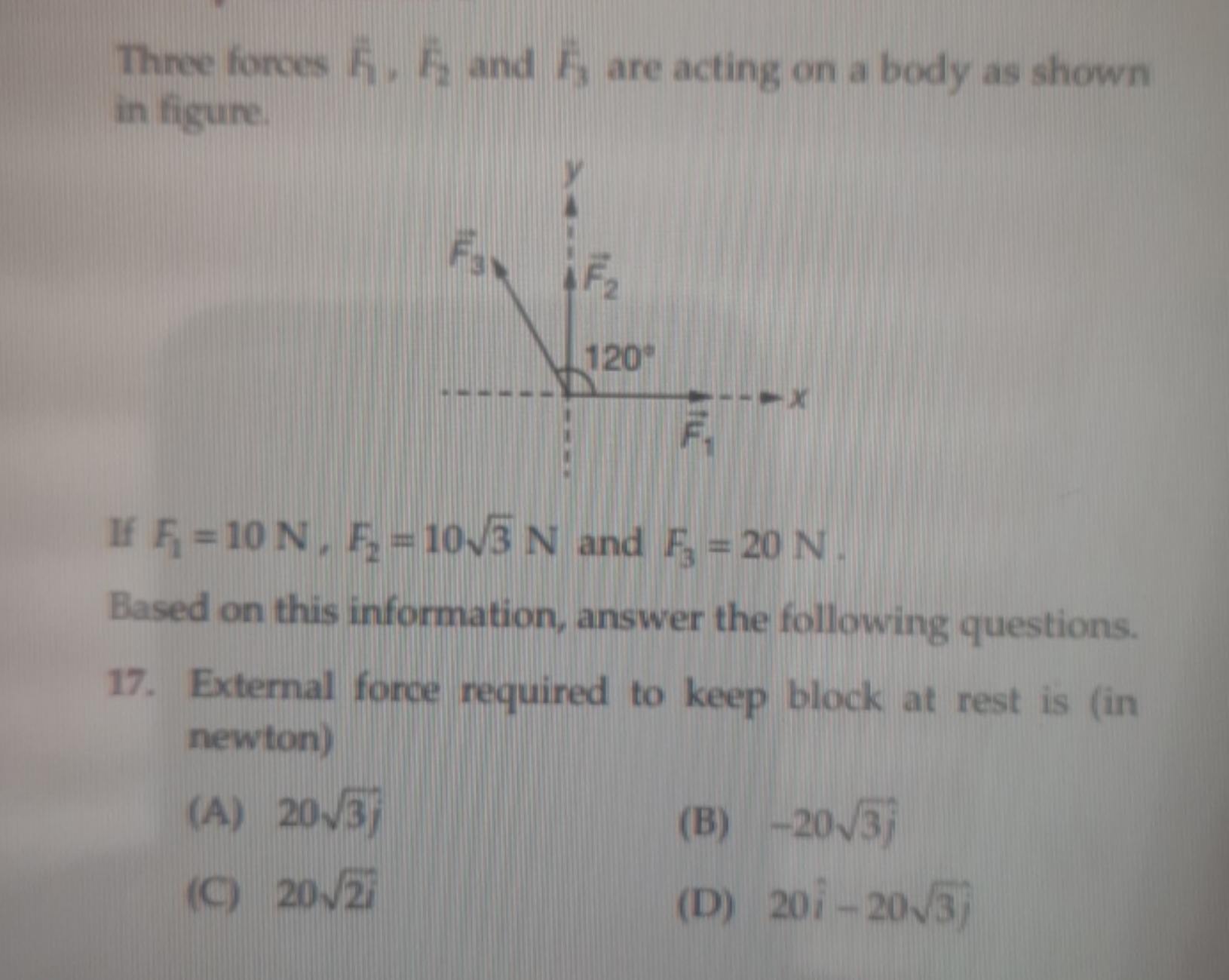 Three forces F1​,F~2​ and F3​ are acting on a body as shown in figure.