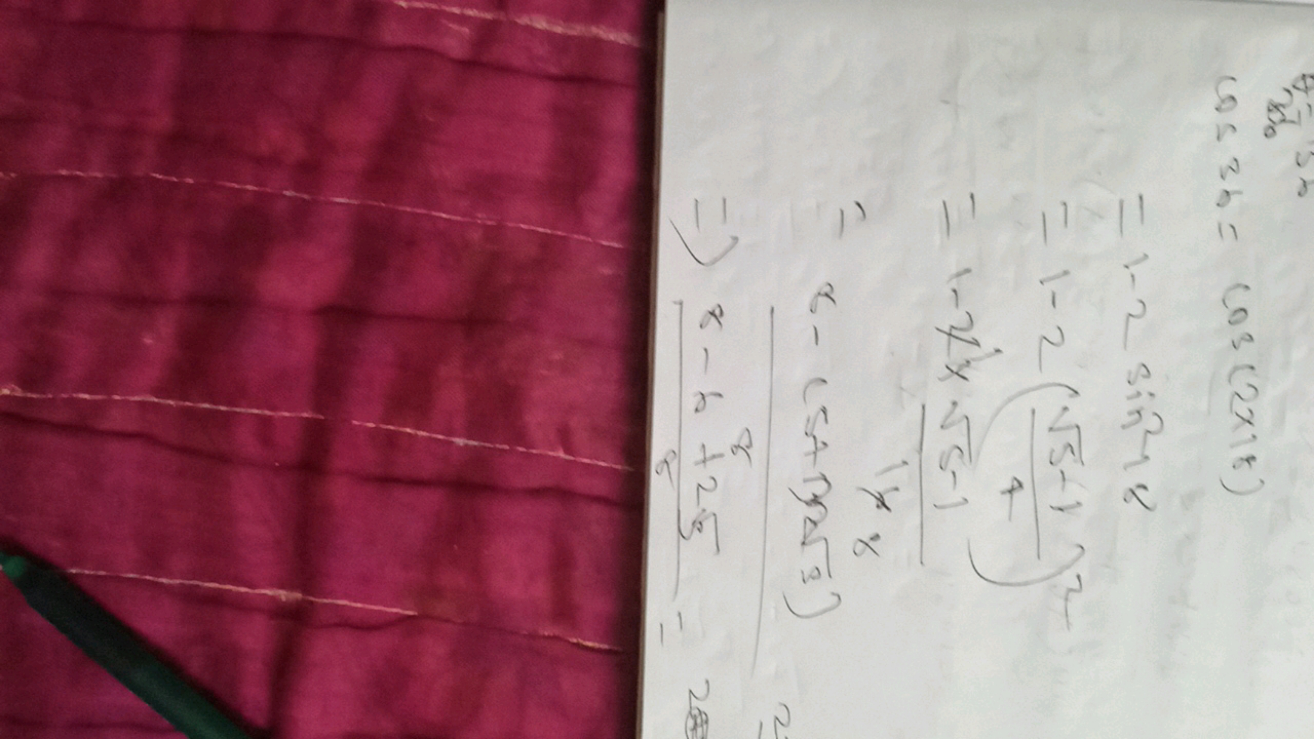 cos36​=cos(2×18)=1−2sin218=1−2(45​−1​)2=1−21×1%85​−1​=8−(5+1×3​)=8−6+2