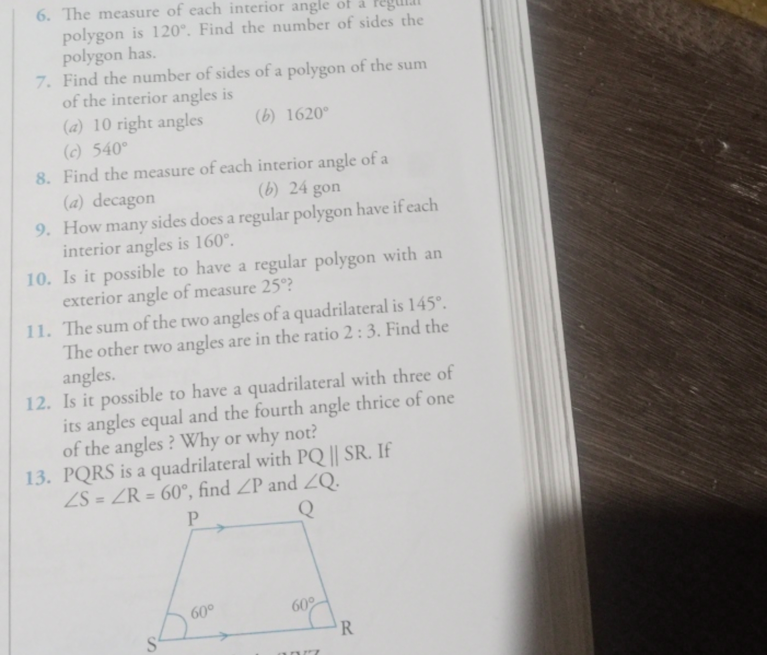 6. The measure of each interior angle of a regura polygon is 120∘. Fin