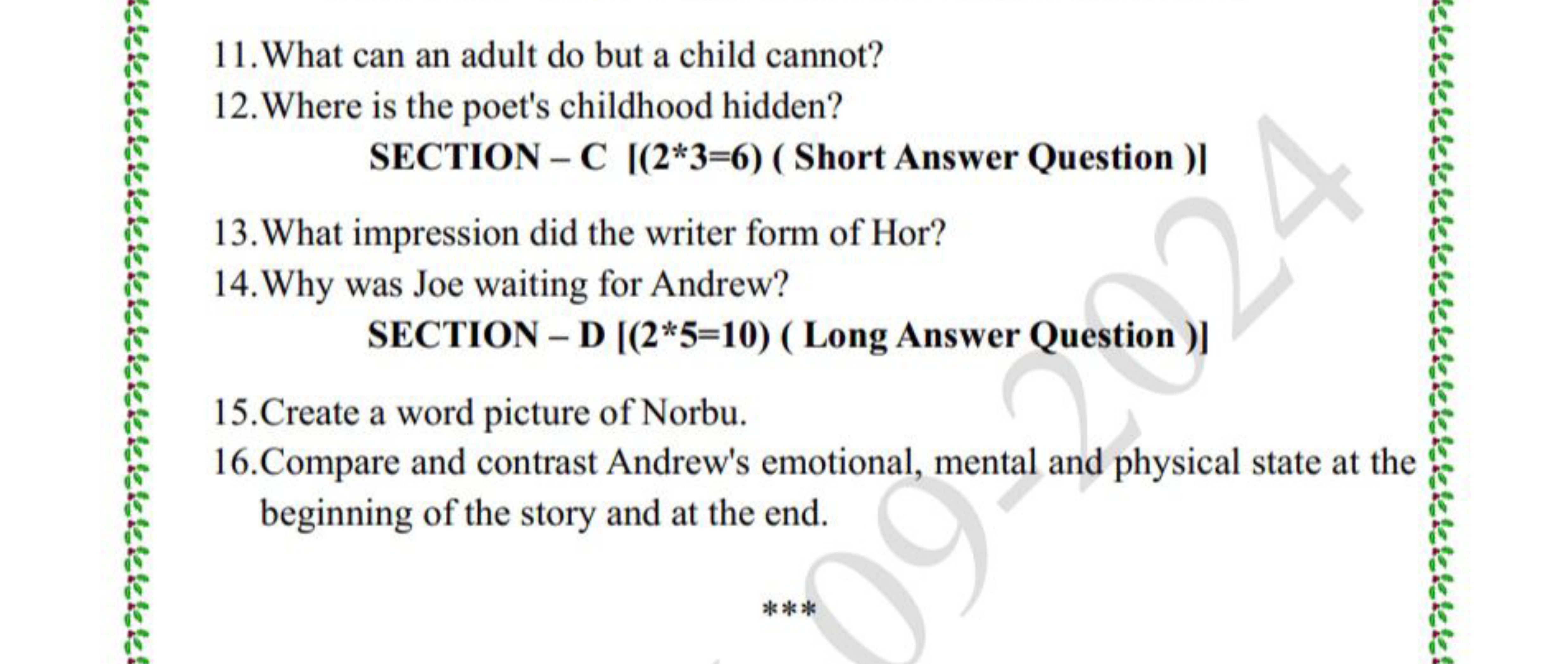 11.What can an adult do but a child cannot?
12. Where is the poet's ch