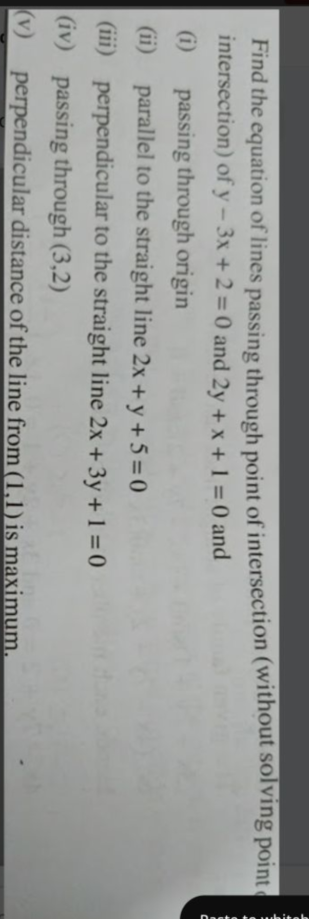 Find the equation of lines passing through point of intersection (with