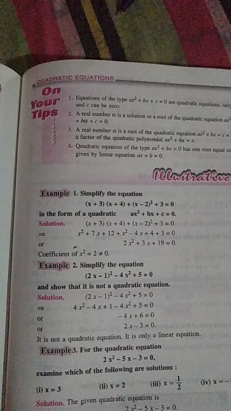 GUADRATICEQUATIONS
OI B
Yo 3
1. Equations of the type ax2+bx+c=0 are q