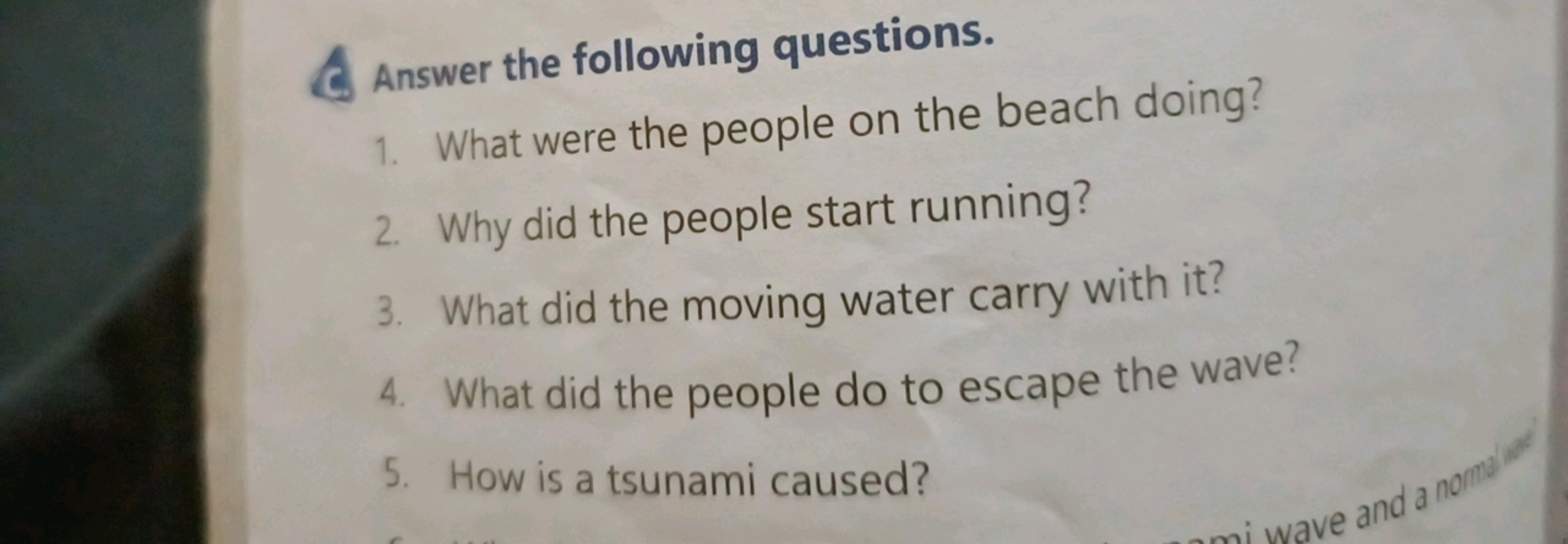 Answer the following questions.
1. What were the people on the beach d