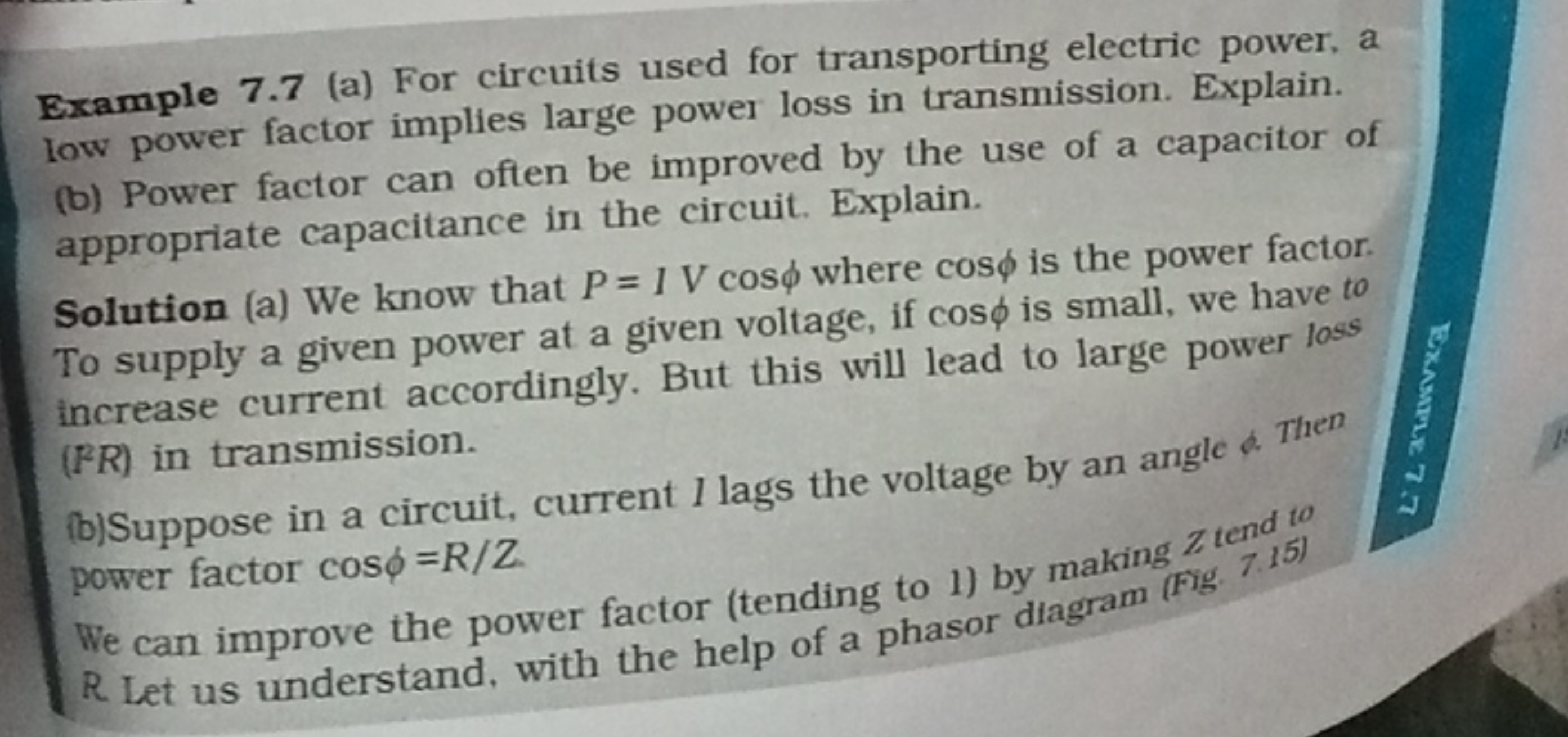 Example 7.7 (a) For circuits used for transporting electric power, a l