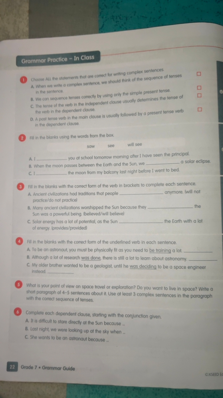 Grammar Practice - In Class
1. Choose Alt the statements that are corr