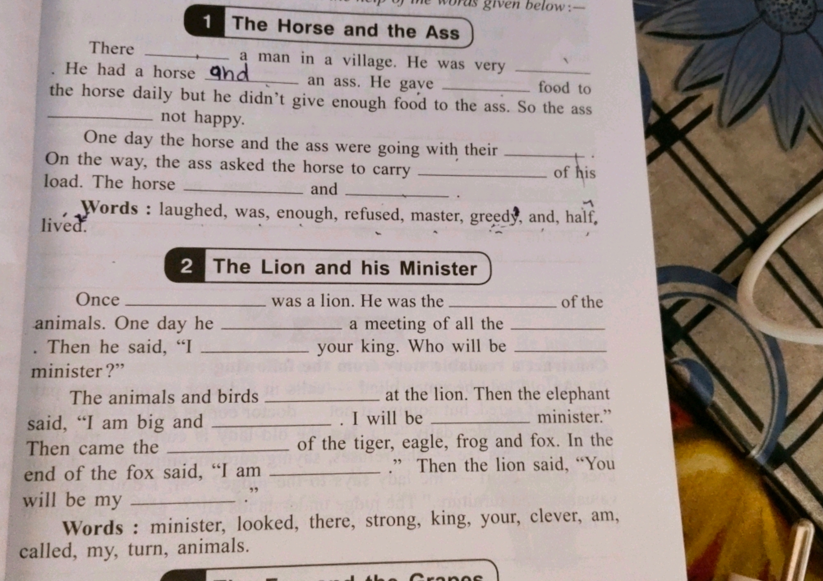 given below:-
There
1 The Horse and the Ass
a man in a village. He was