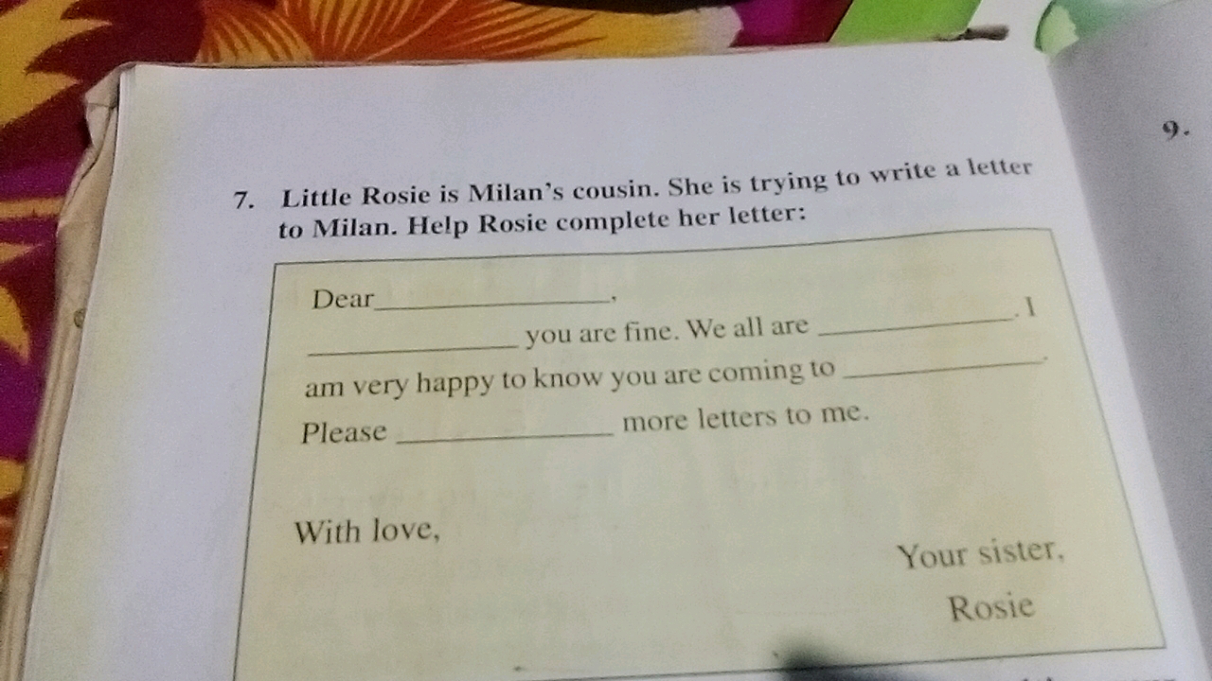 7. Little Rosie is Milan's cousin. She is trying to write a letter to 