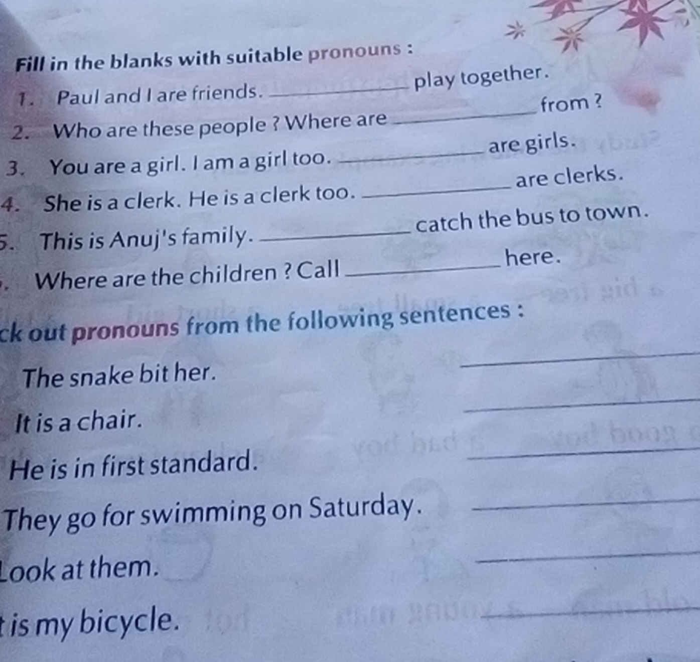 Fill in the blanks with suitable pronouns:
1. Paul and I are friends. 