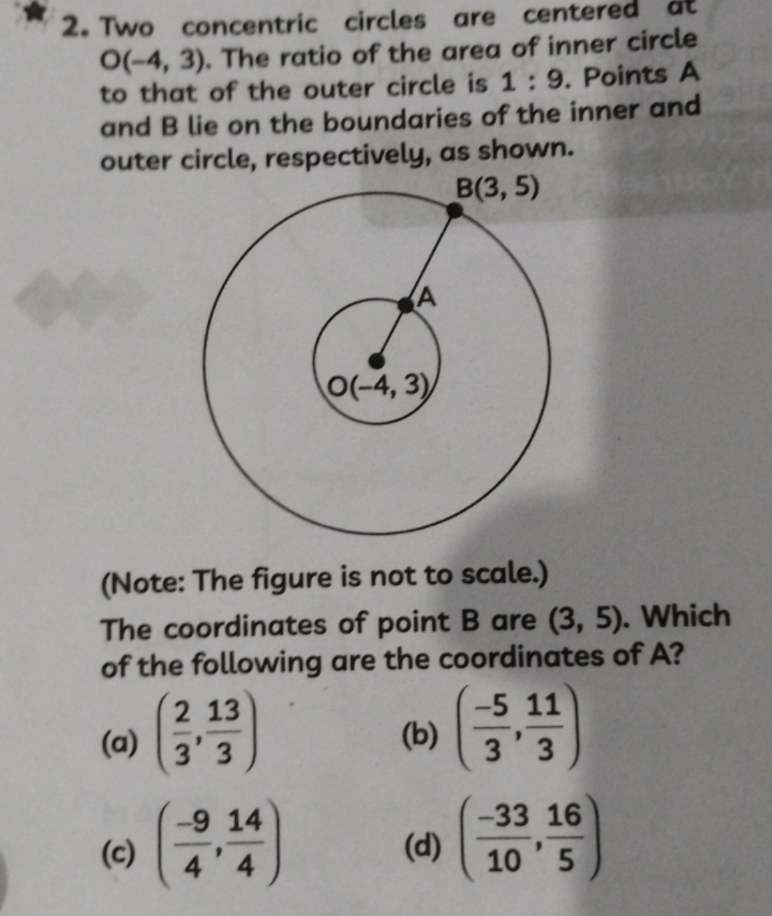 2. Two concentric circles are centered at O(−4,3). The ratio of the ar