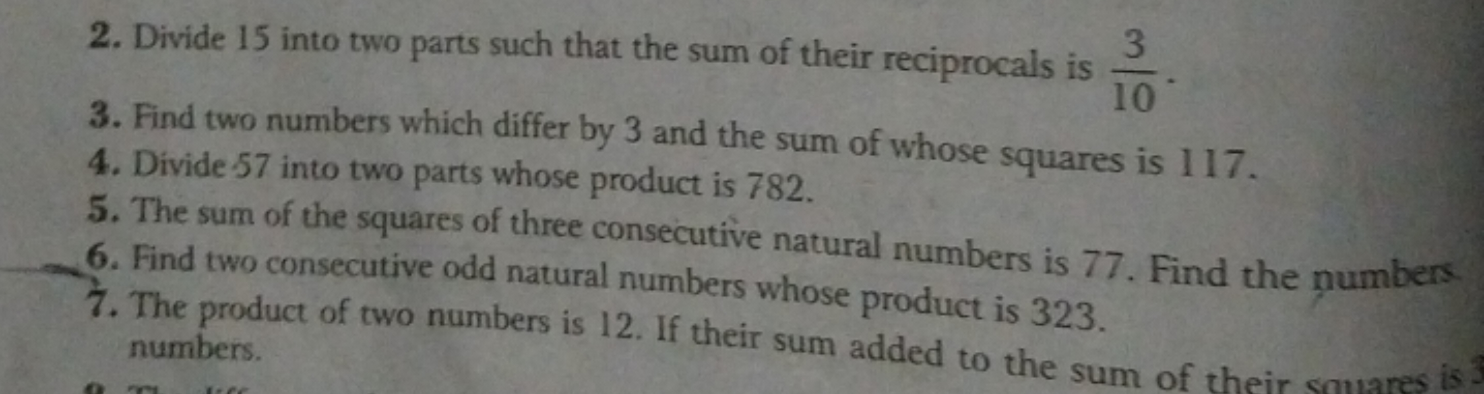 2. Divide 15 into two parts such that the sum of their reciprocals is 