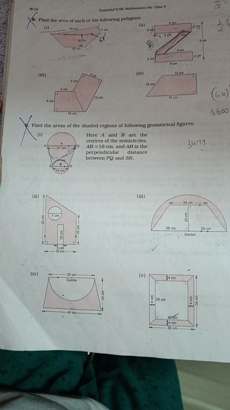 M-10
EssentiafICsE Mathematics for Class 8
8. Find the area of each of